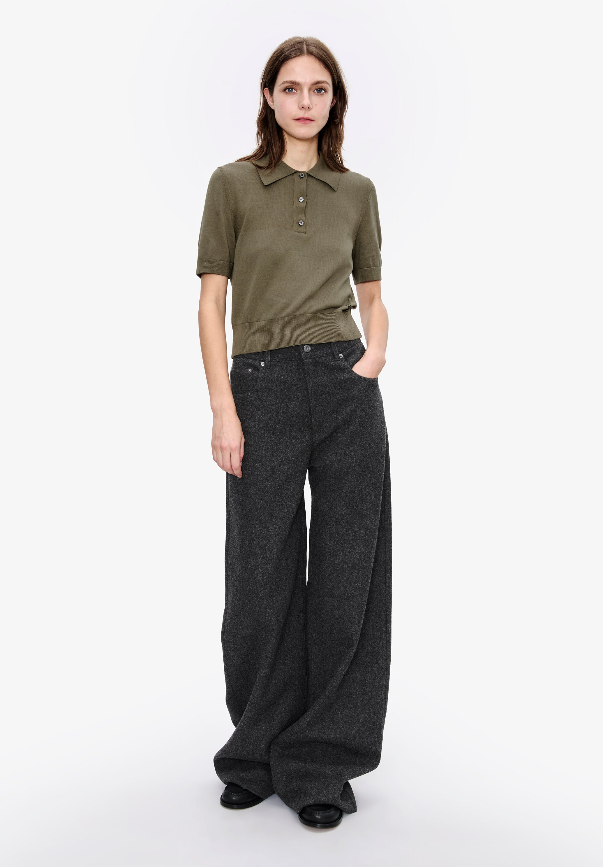 Solid-colour polo shirt in cotton crepe - 1