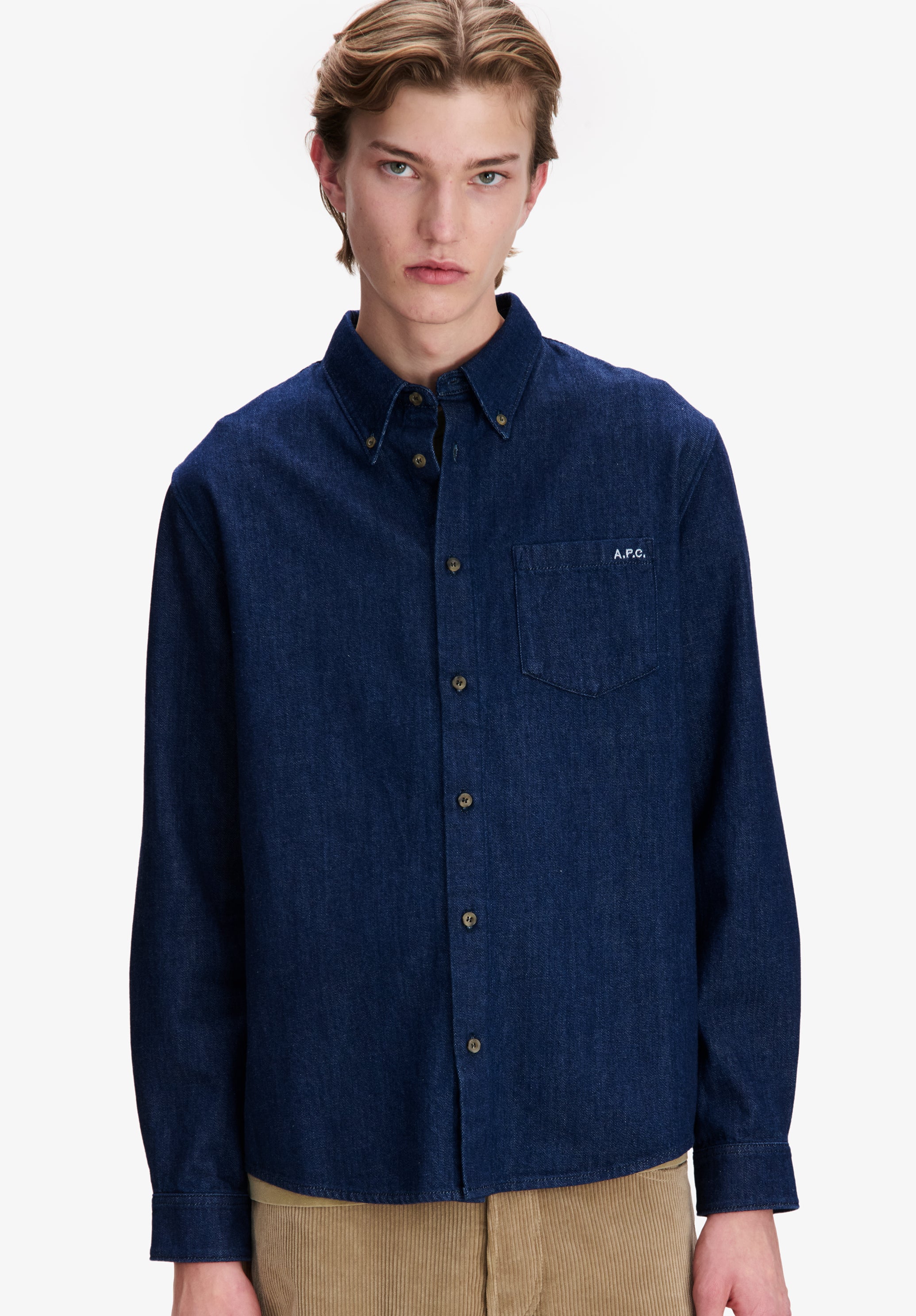 Indigo blue lightweight denim shirt - 3
