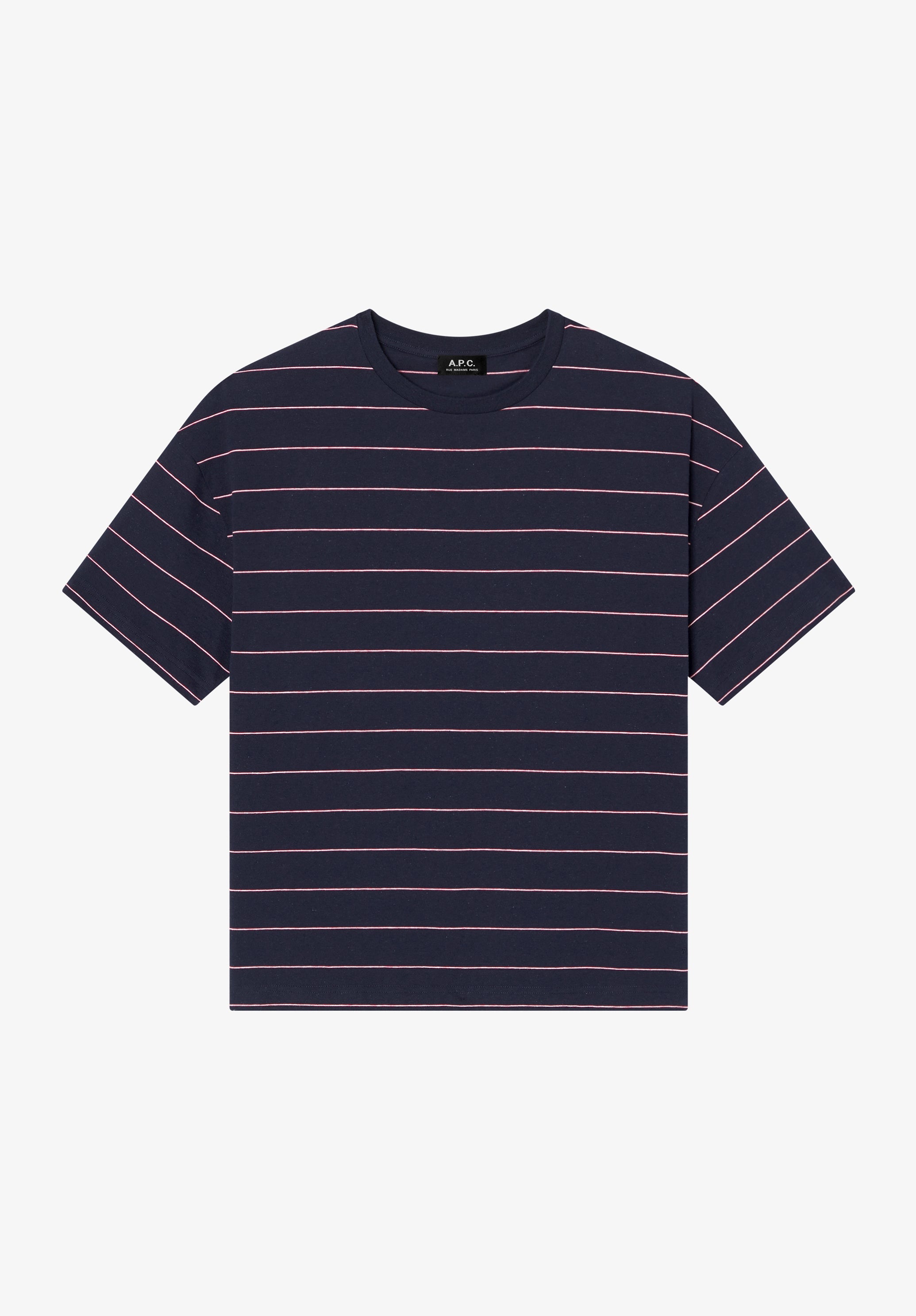 Loose navy blue t-shirt with pink stripes - 0