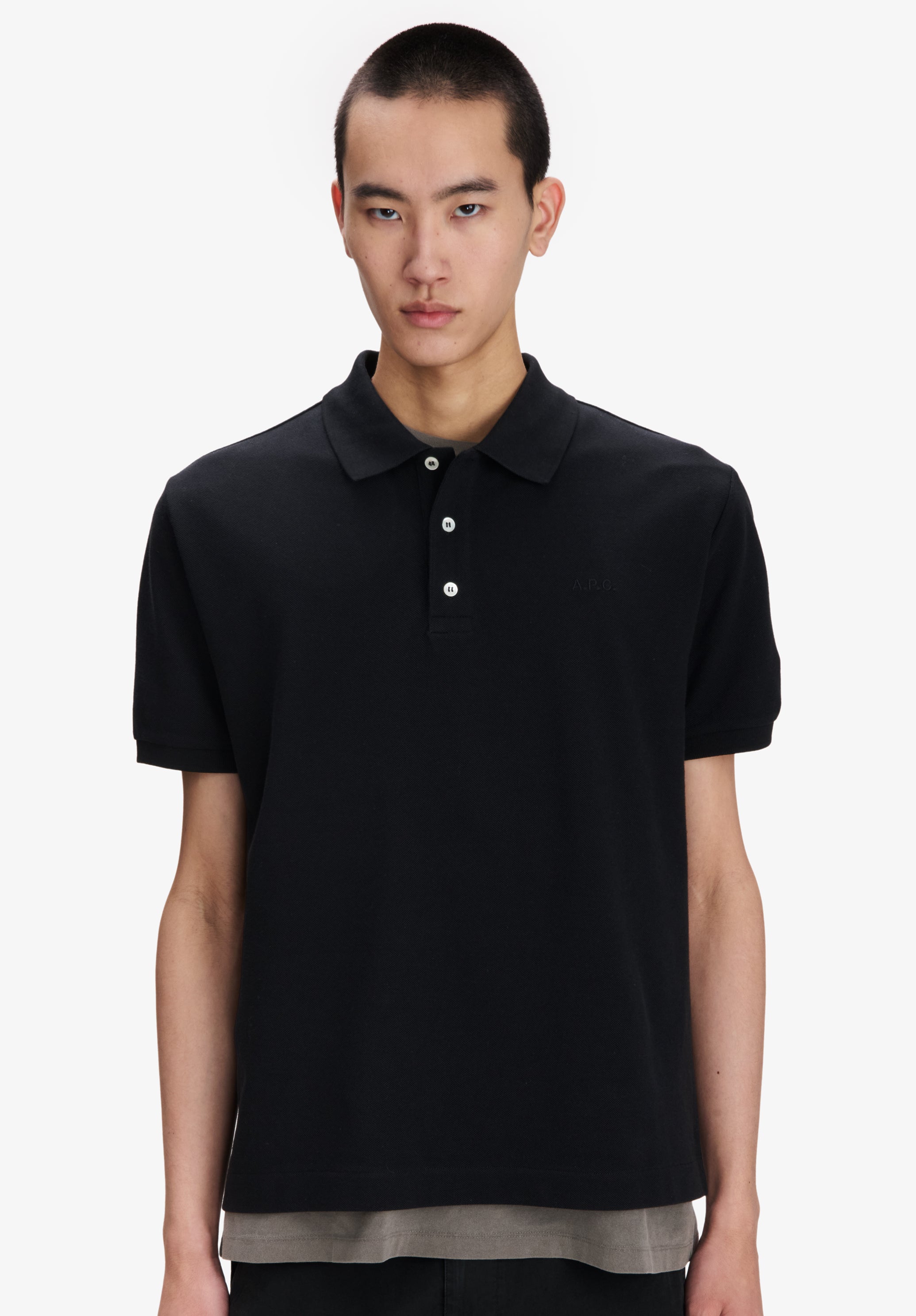 Black cotton piqué polo - 3
