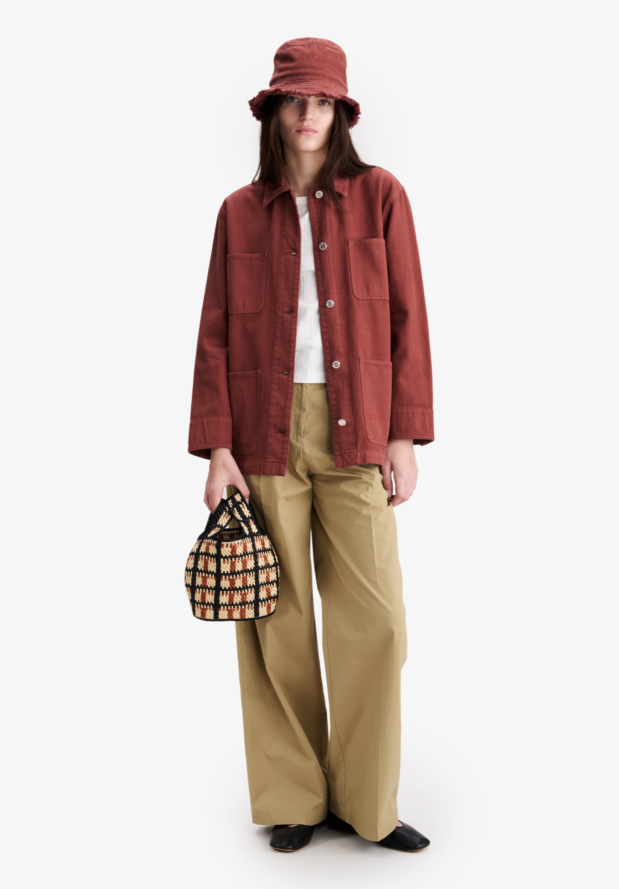 Burgundy recycled cotton workwear jacket - 1