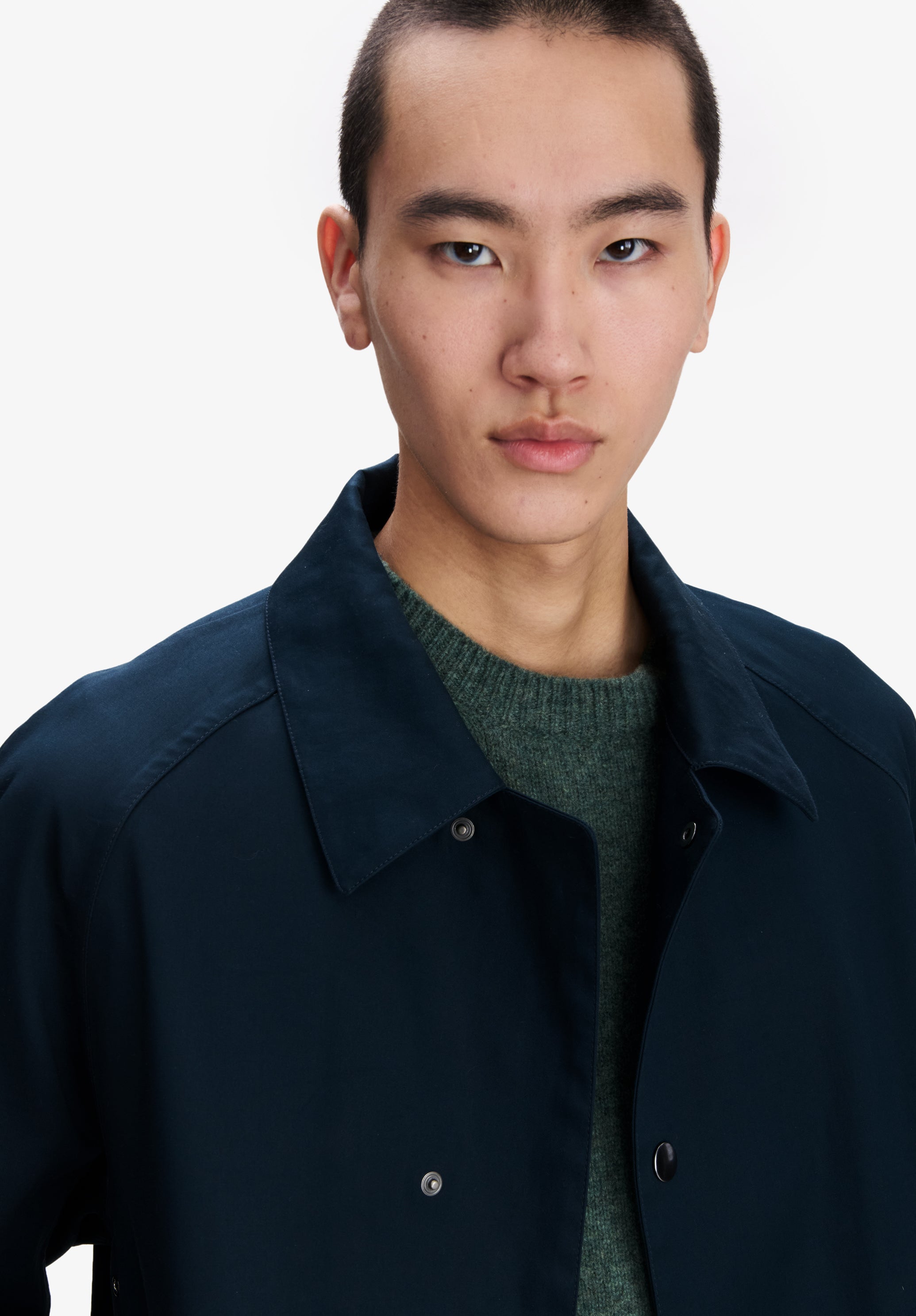Navy blue water-repellent cotton mac - 4