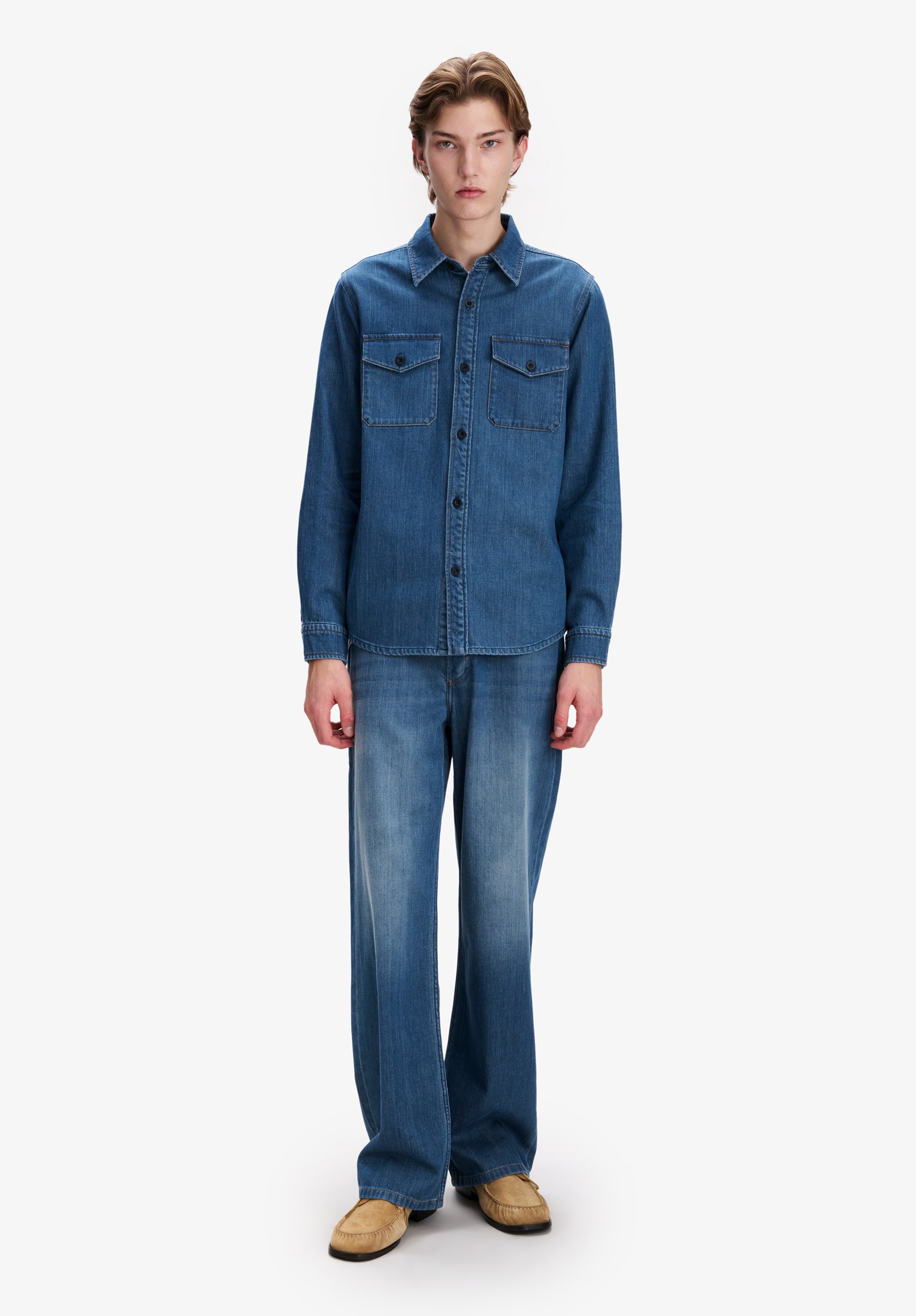 Faded denim overshirt with pockets - 3