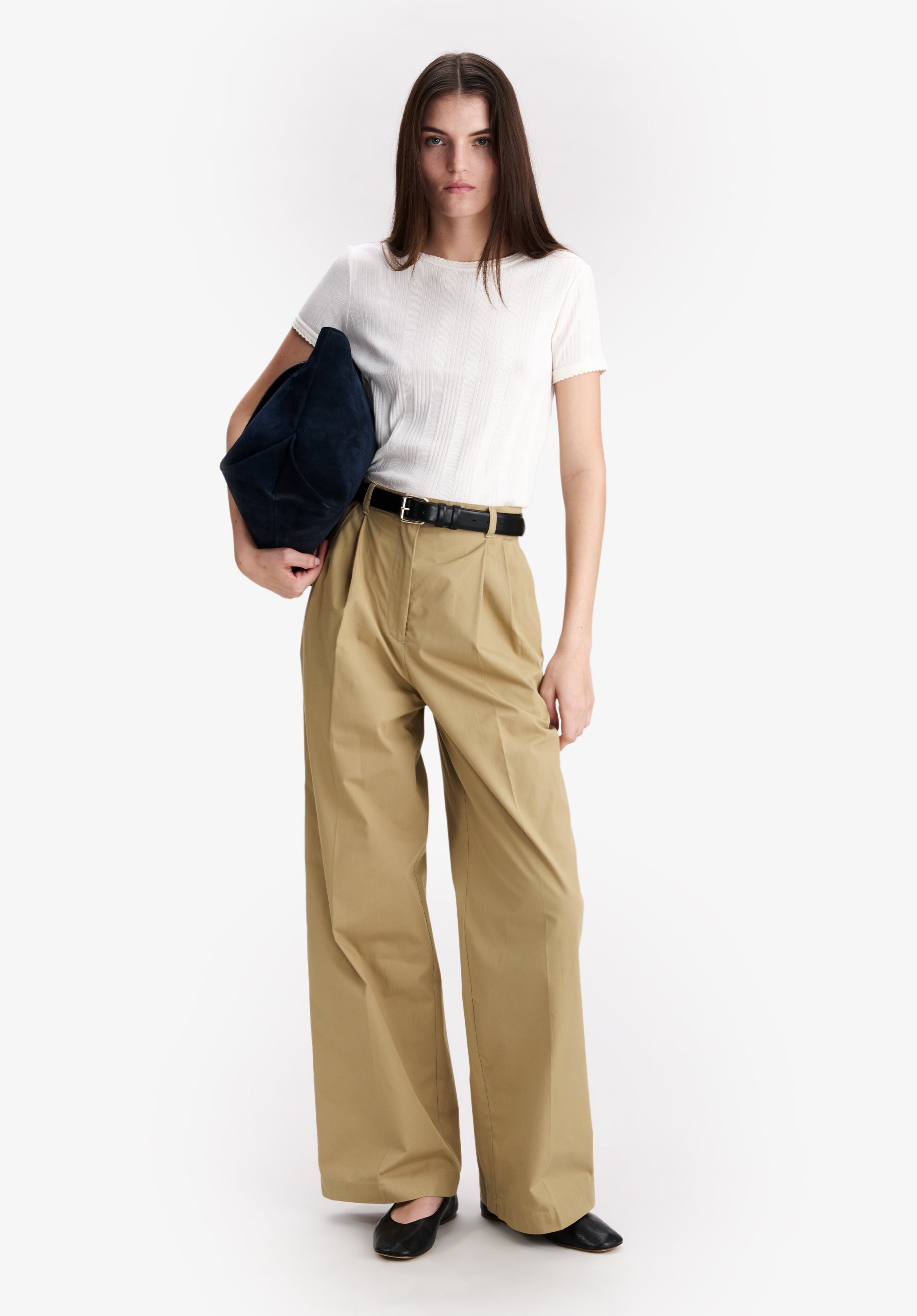 Loose beige organic cotton trousers - 1