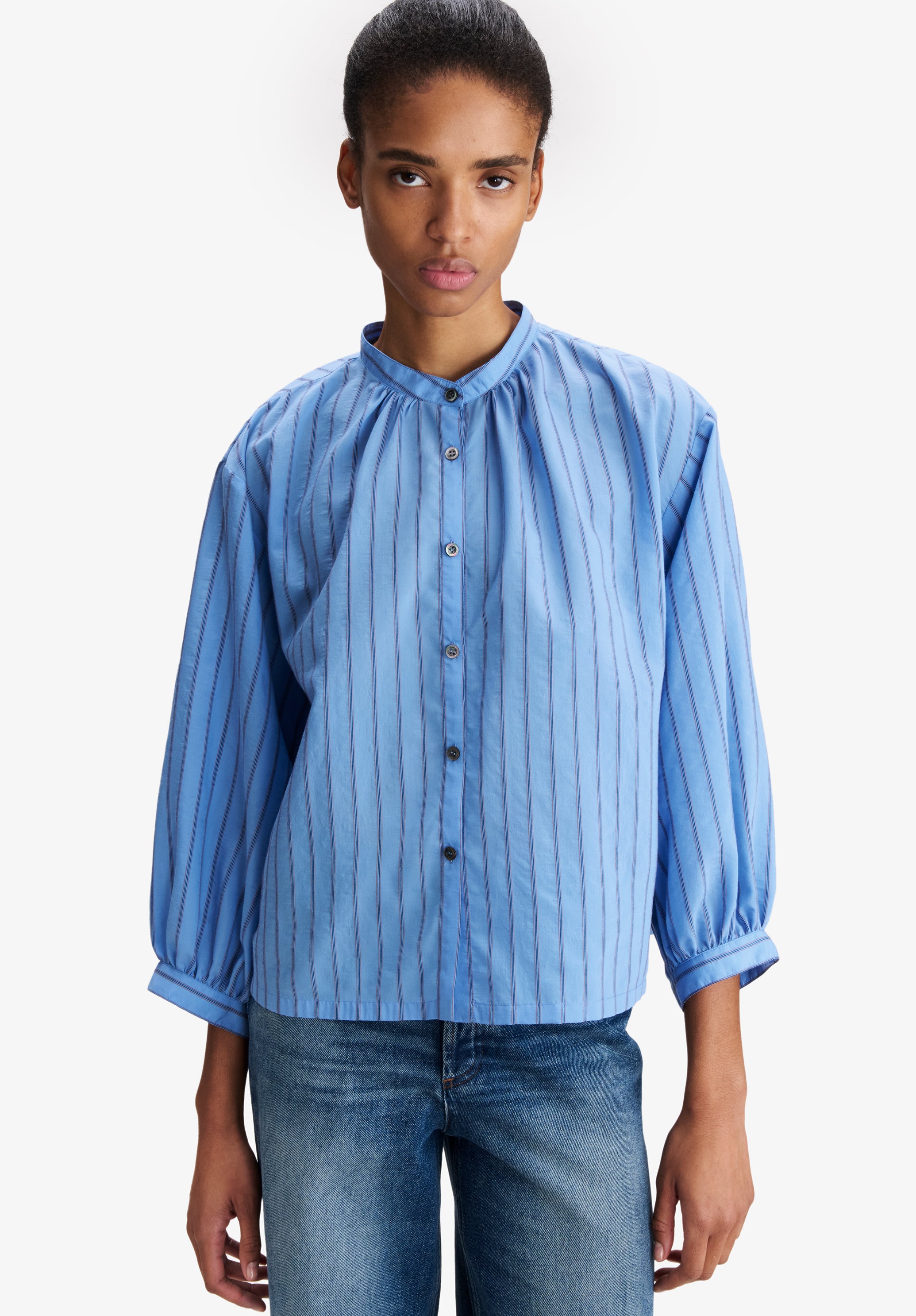Light blue stand up collar blouse - 3