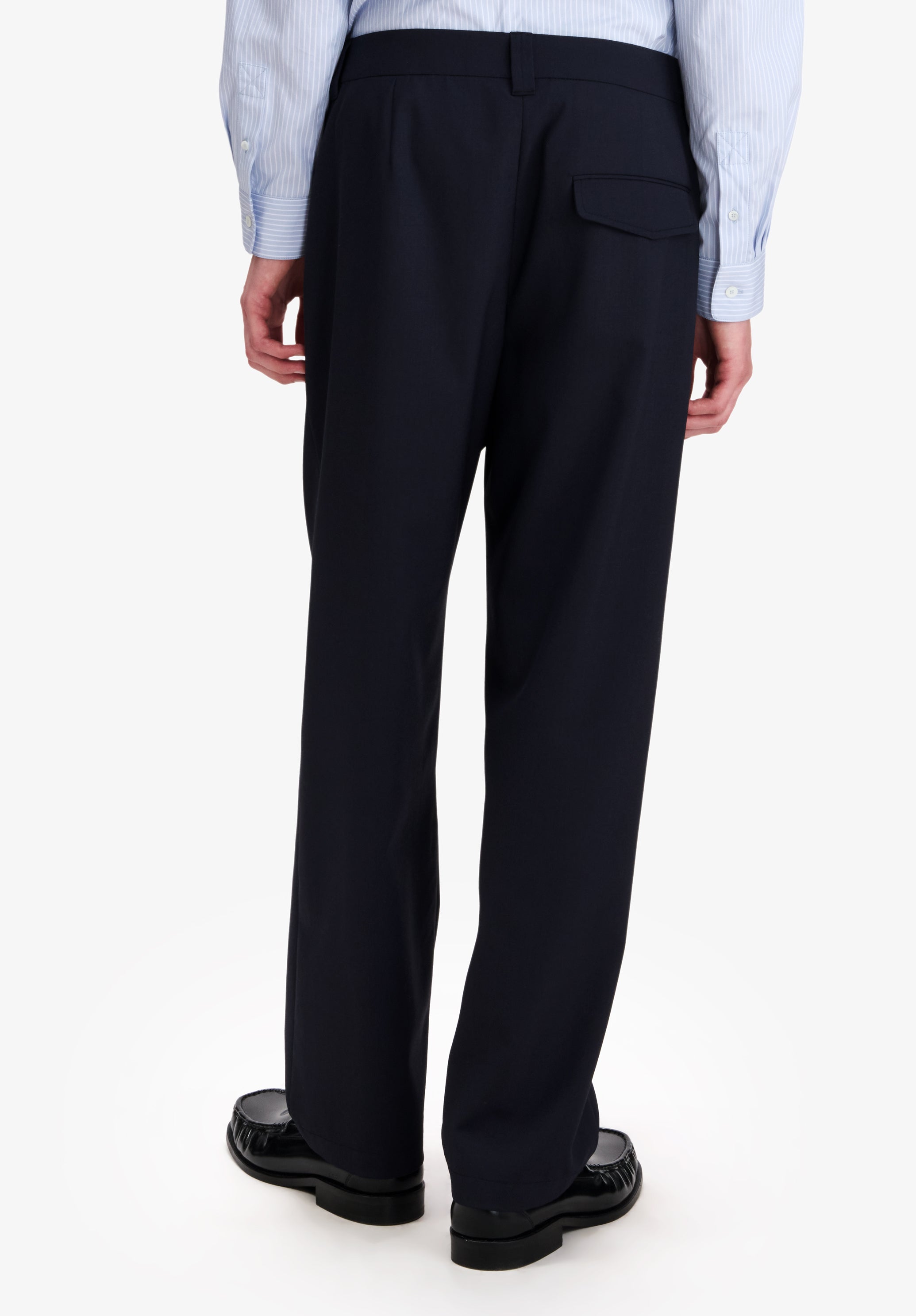 Loose navy blue canvas barrel trousers - 4
