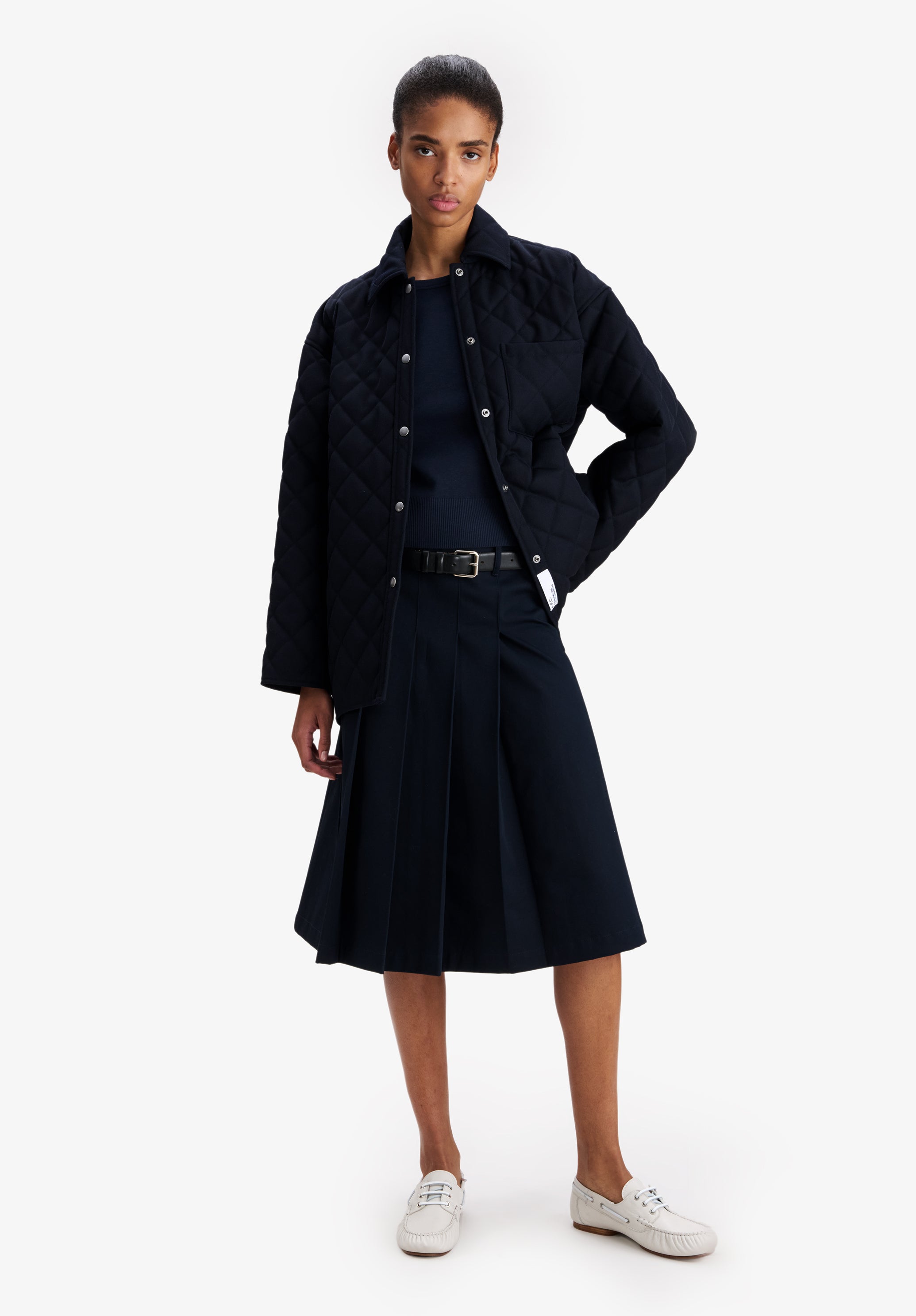 Navy blue quilted wool jacket - 4
