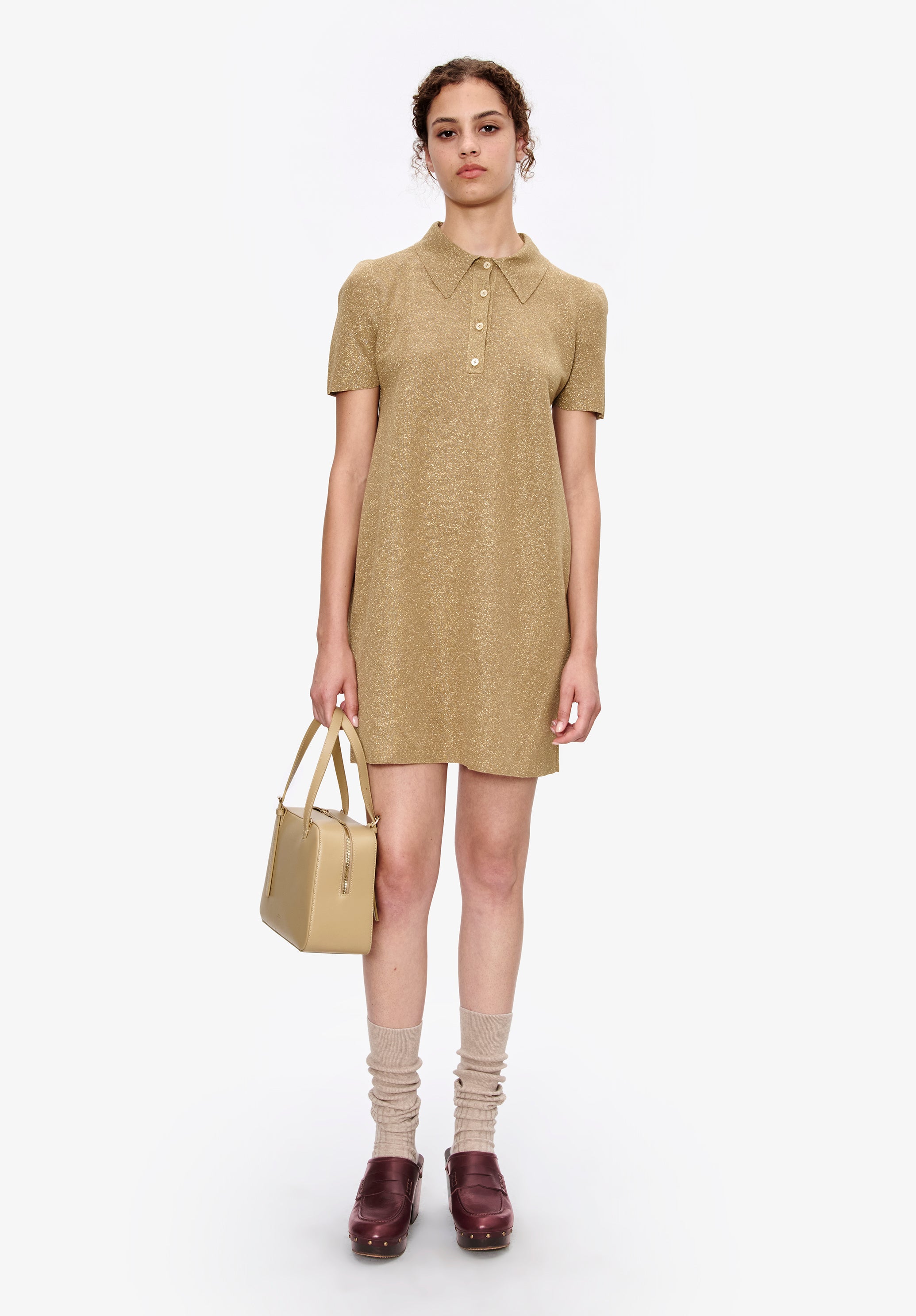 Metallised polo shirt collar dress