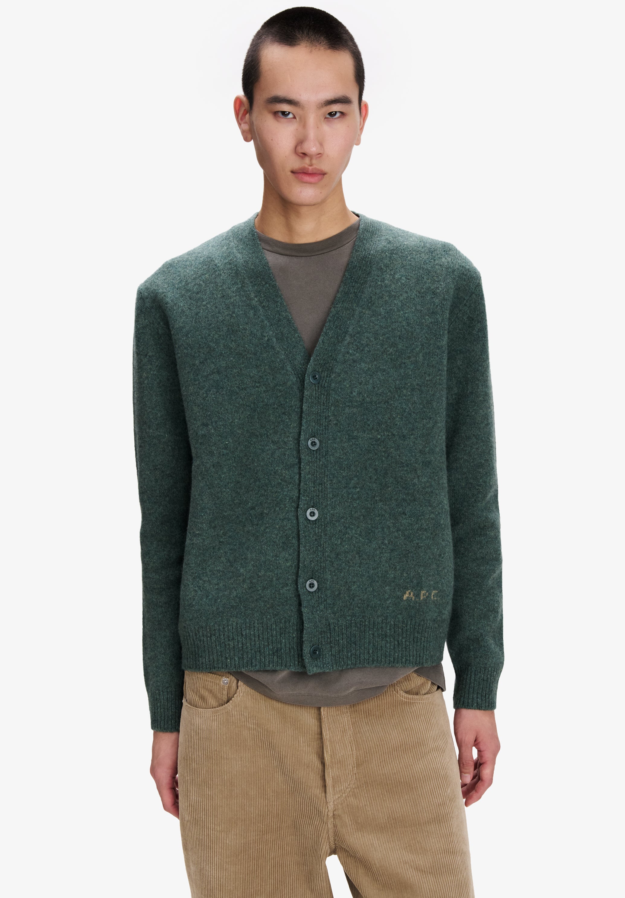 Loose heather green wool cardigan - 3