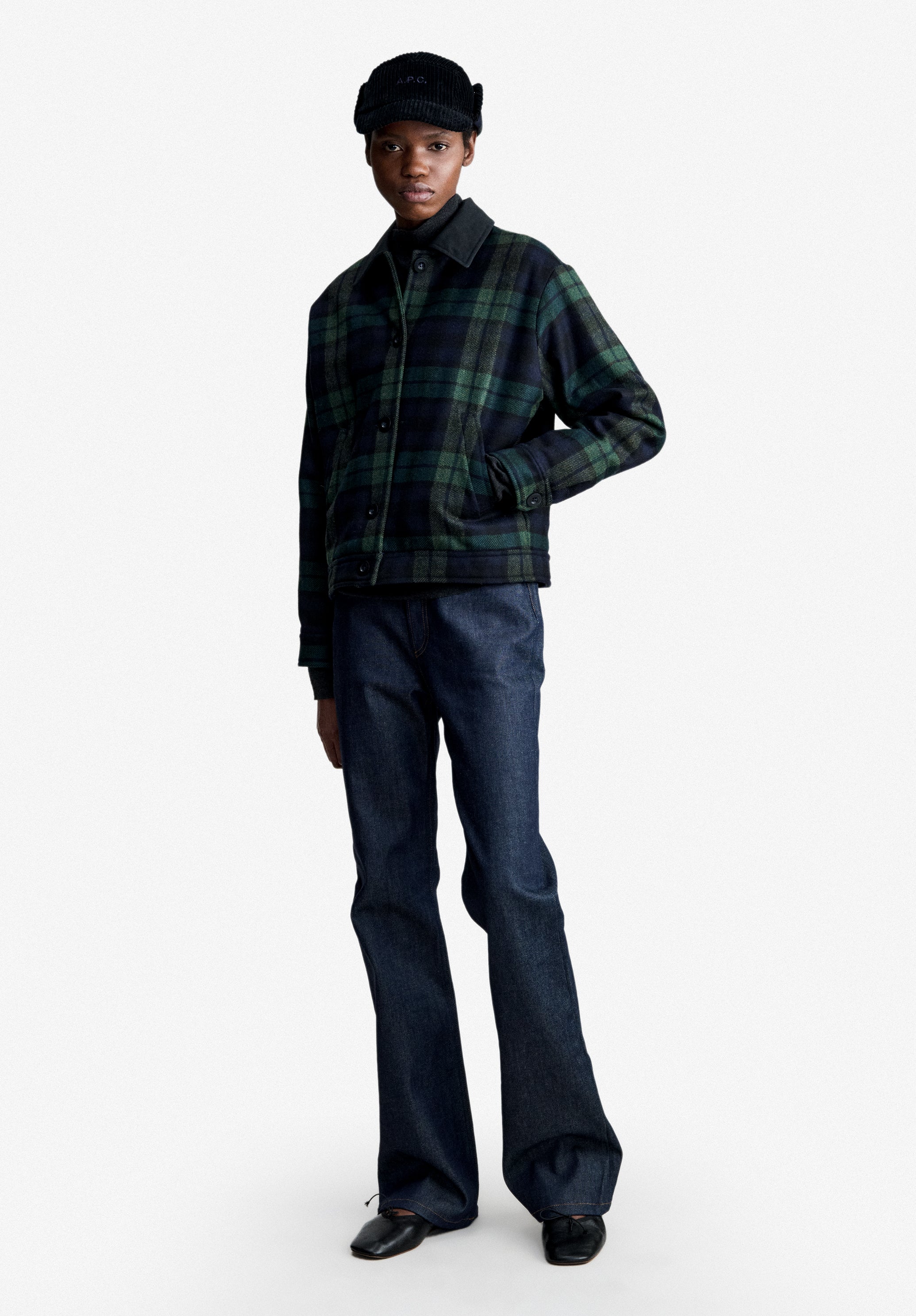 Navy blue checked jacket - 2