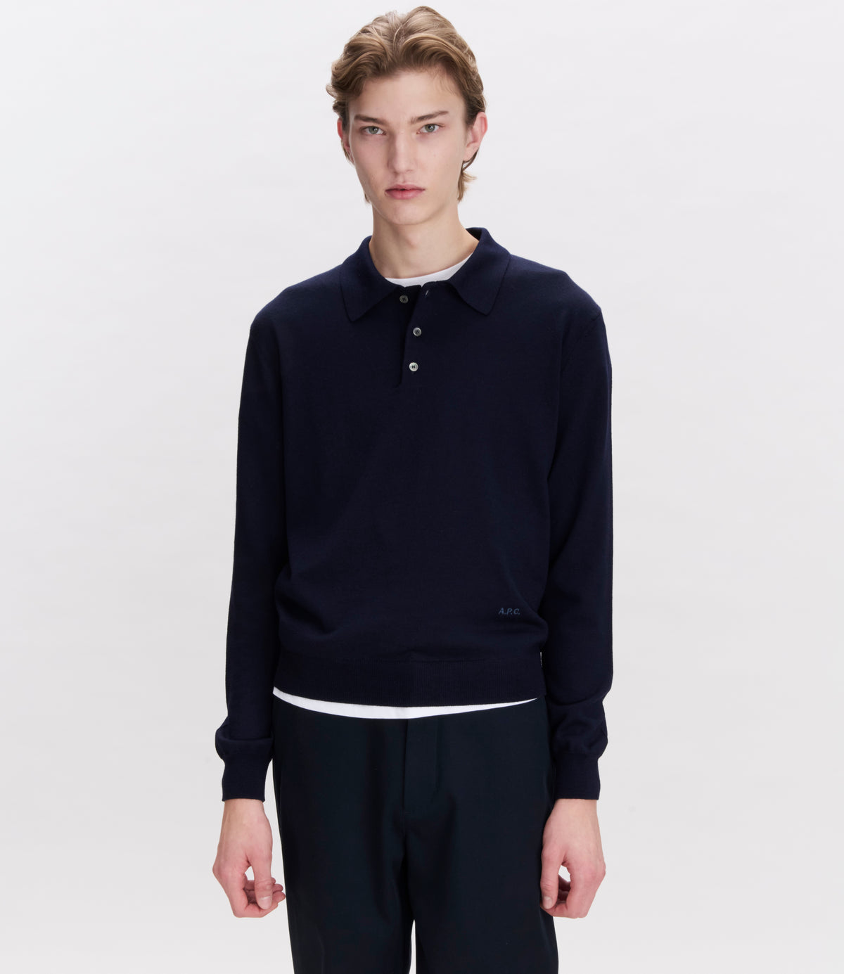 Long-sleeved wool polo shirt - 3