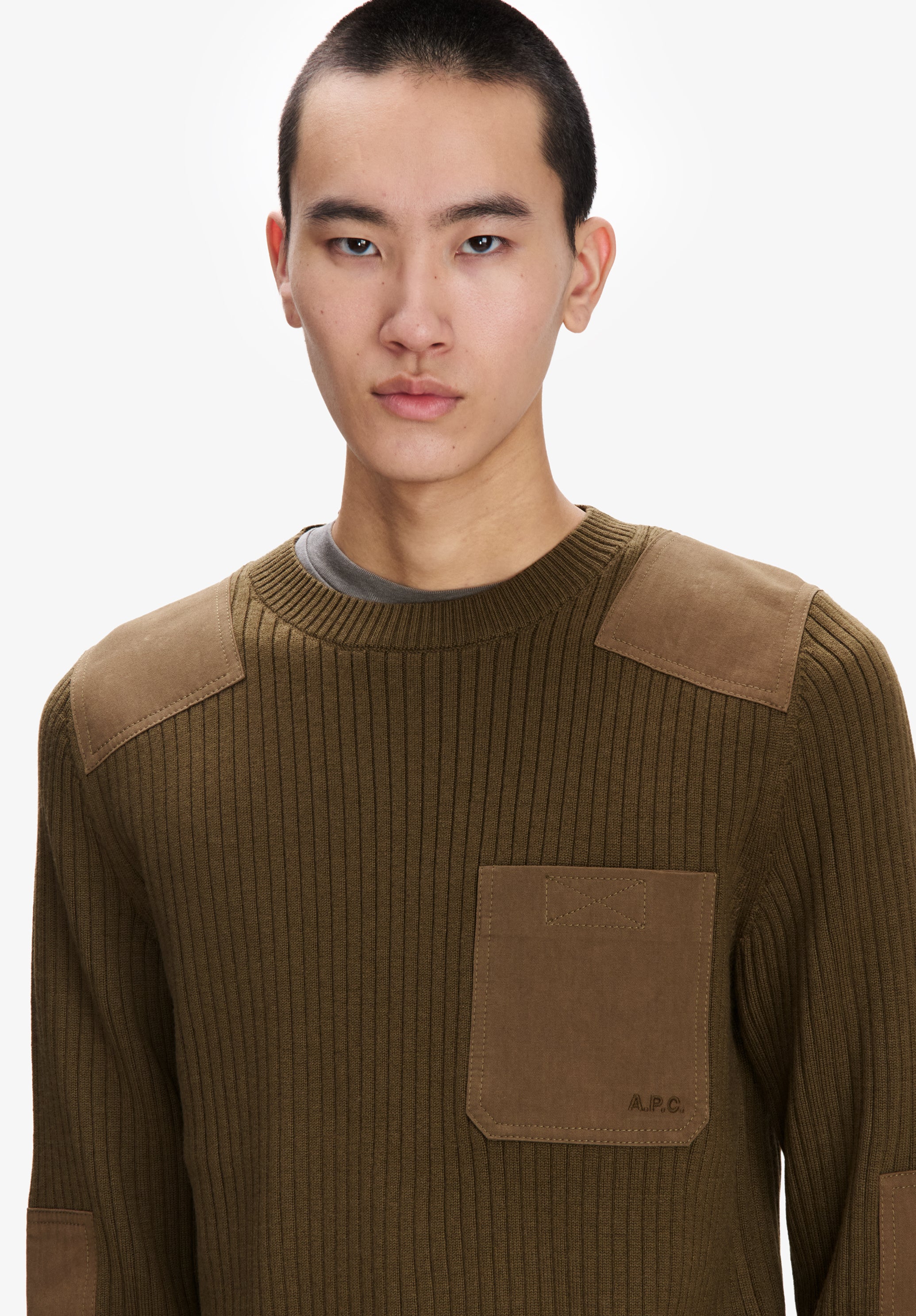 Olive green merino wool military sweater - 3