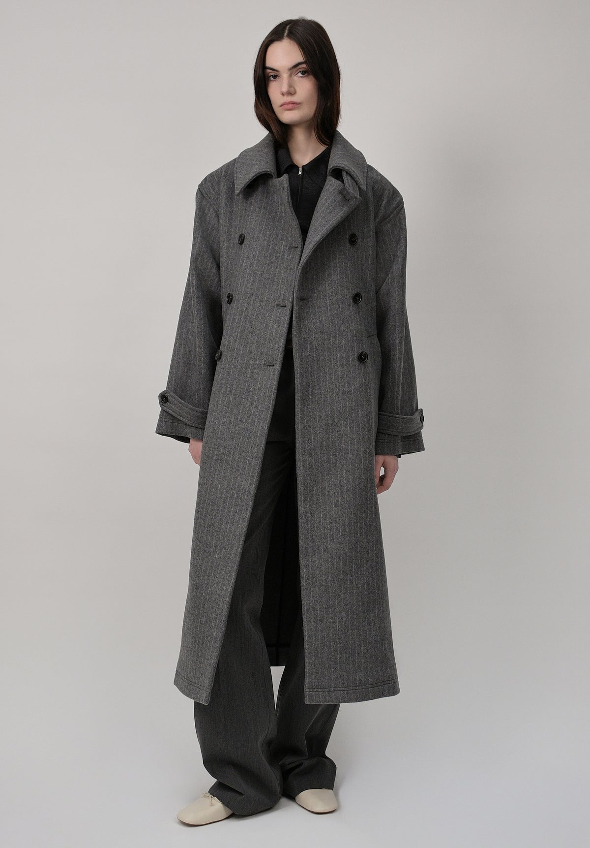 Manteau oversize gris en laine italienne recyclée