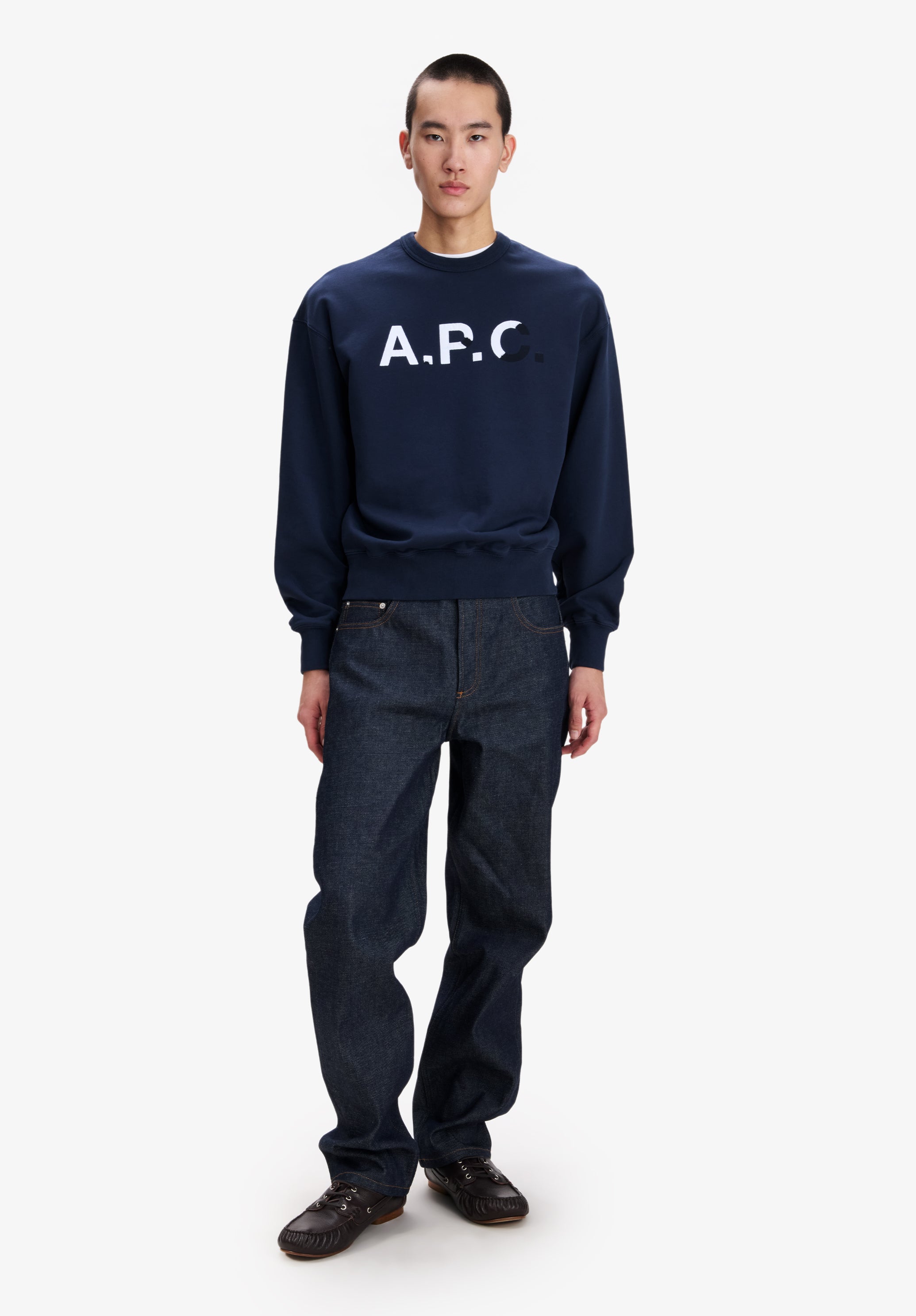 Navy blue sweatshirt with vintage-effect A.P.C. logo | A.P.C.