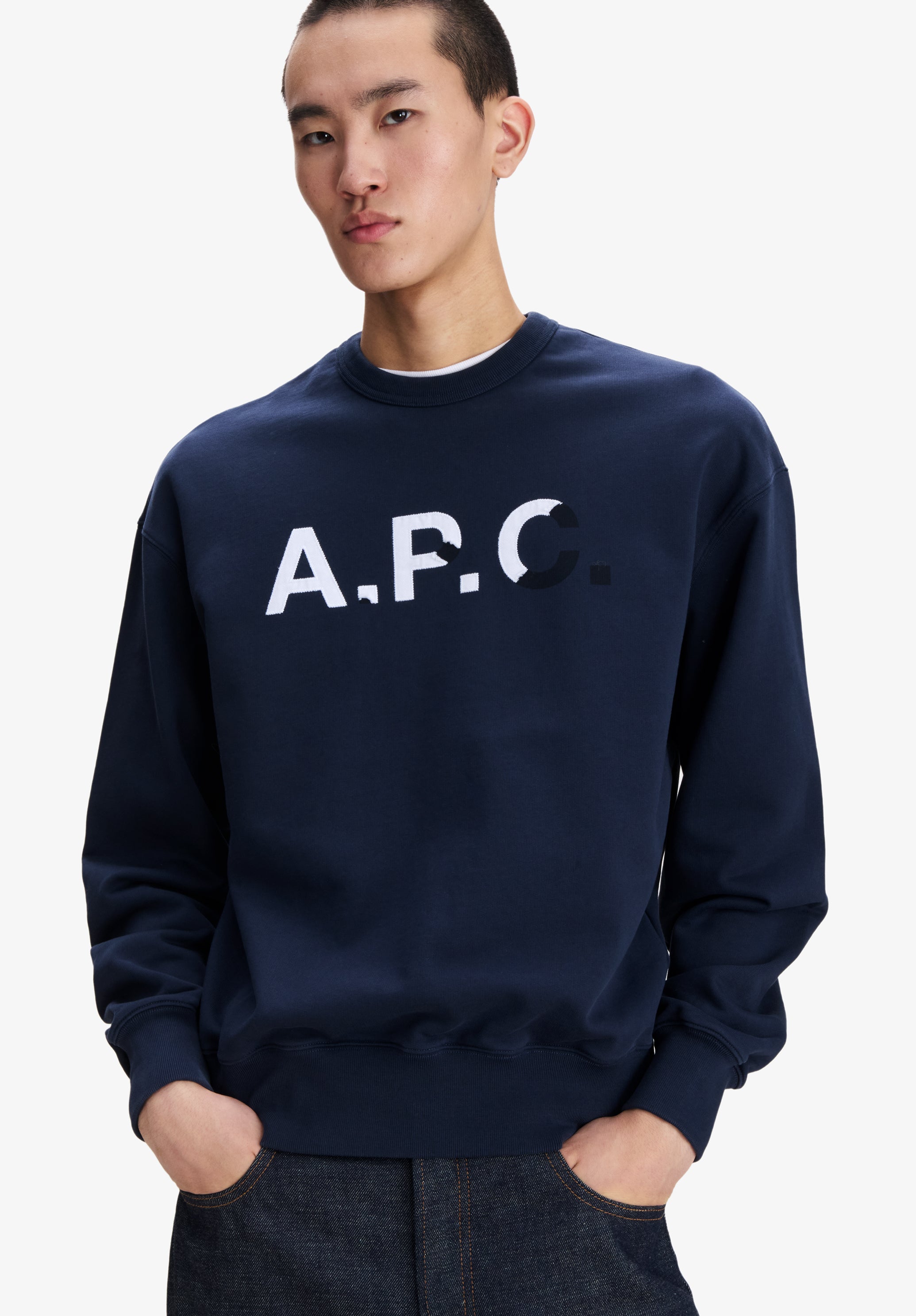 Navy blue sweatshirt with vintage-effect A.P.C. logo | A.P.C.