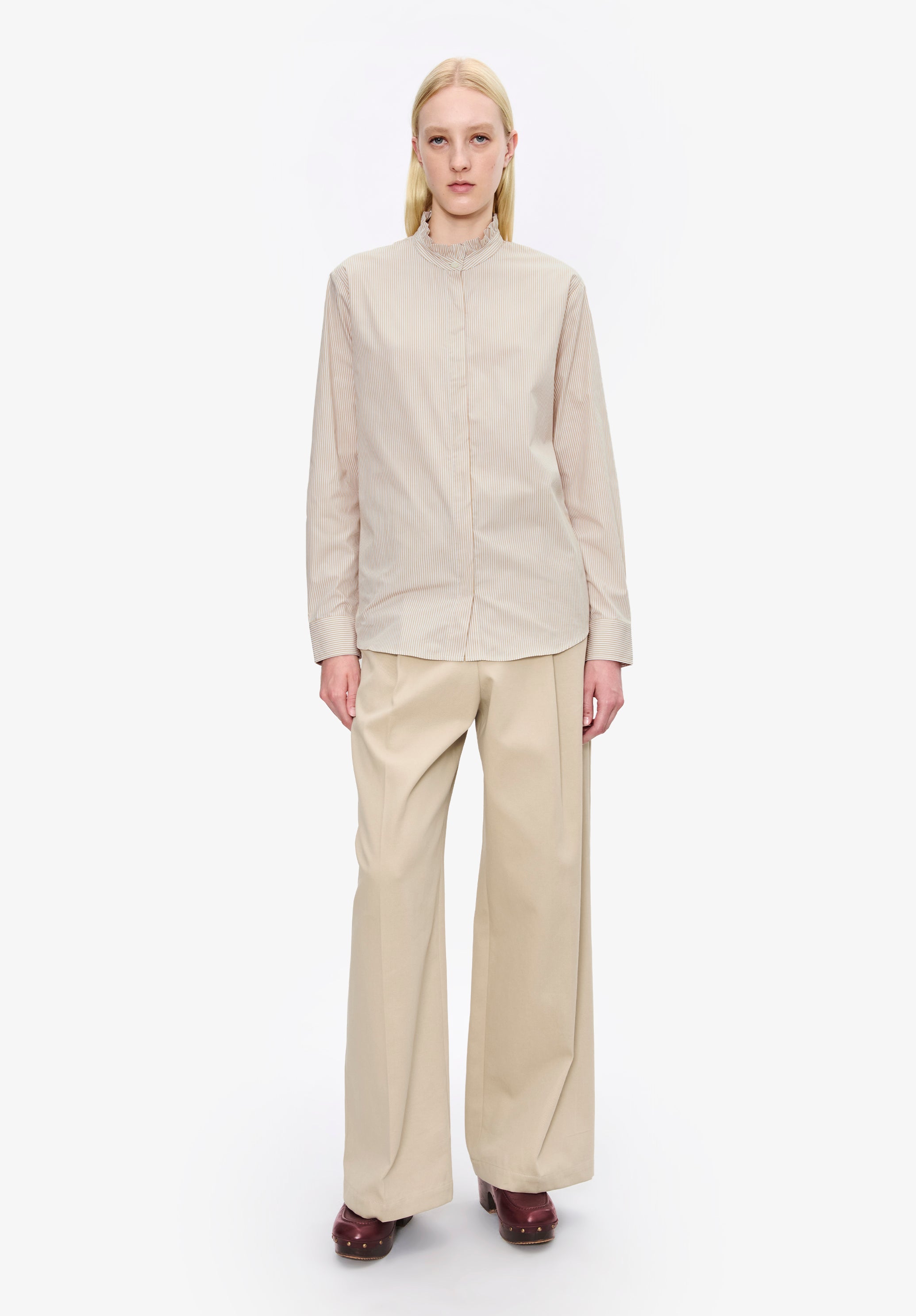 Striped blouse with ruffled collar - 1