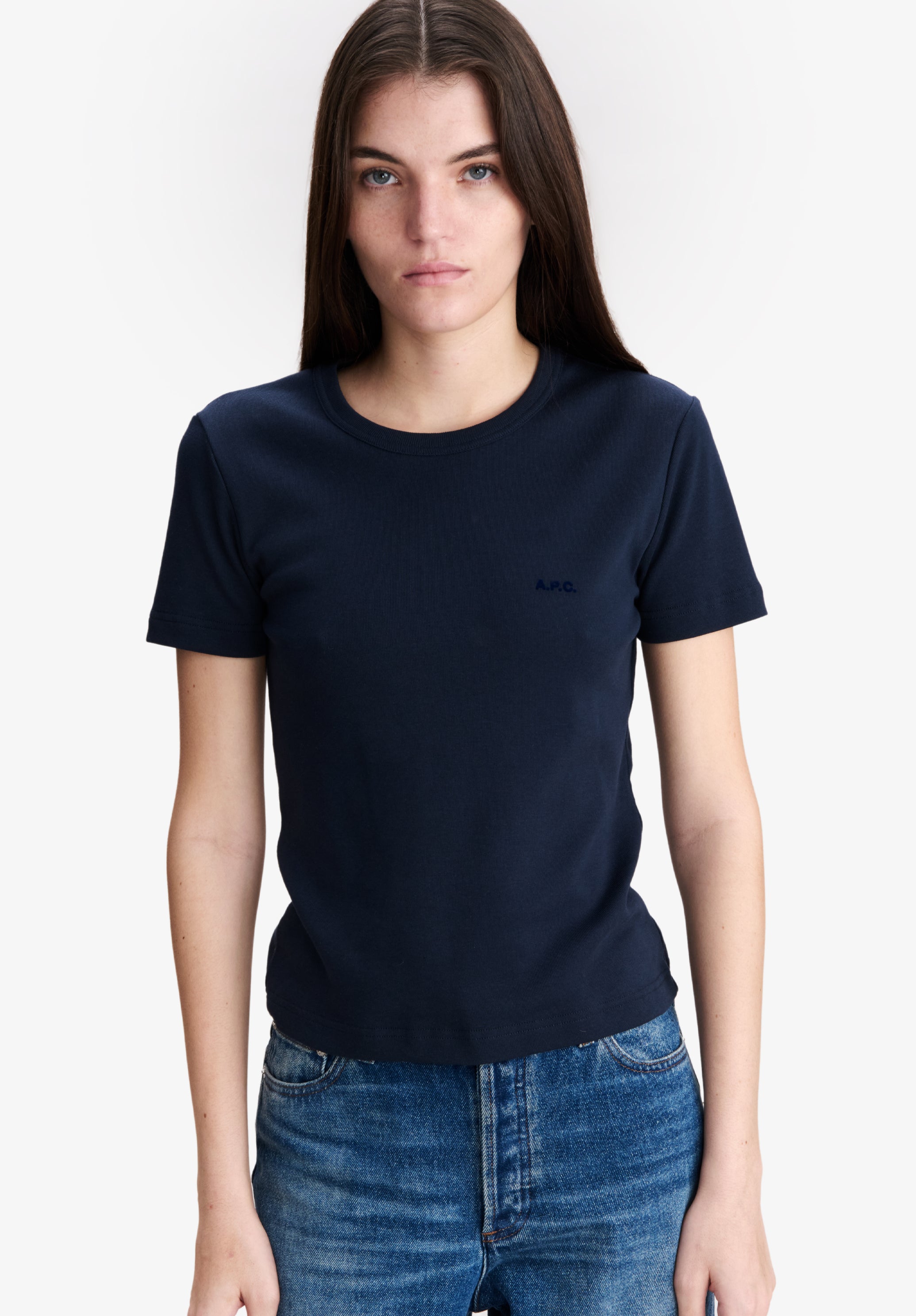 Fitted navy blue organic cotton t-shirt - 3