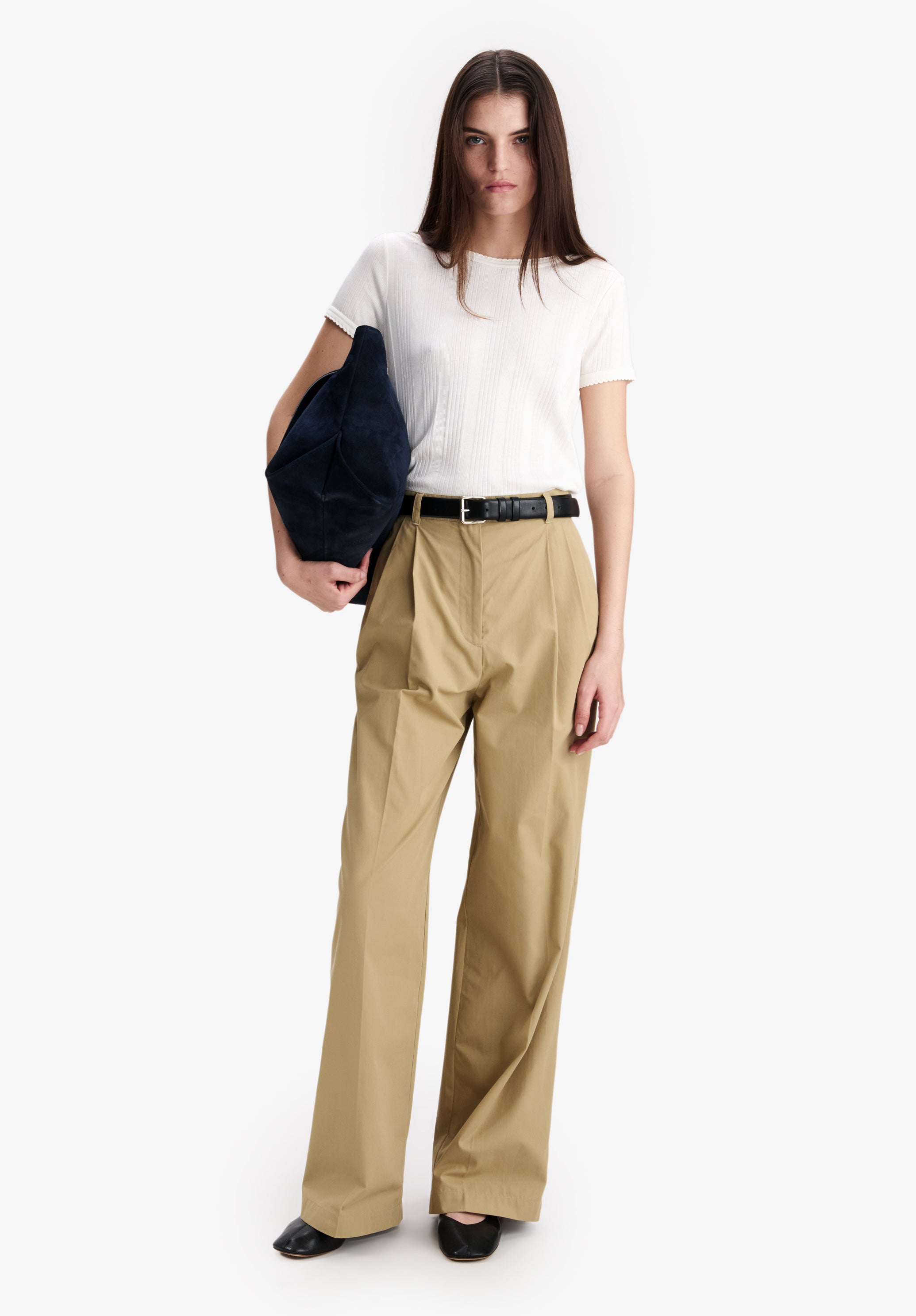 Ribbed white organic cotton t-shirt. - 1
