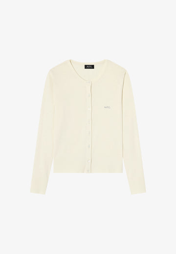 Eng anliegender ecrufarbener Cardigan mit A.P.C.-Mikrologo
