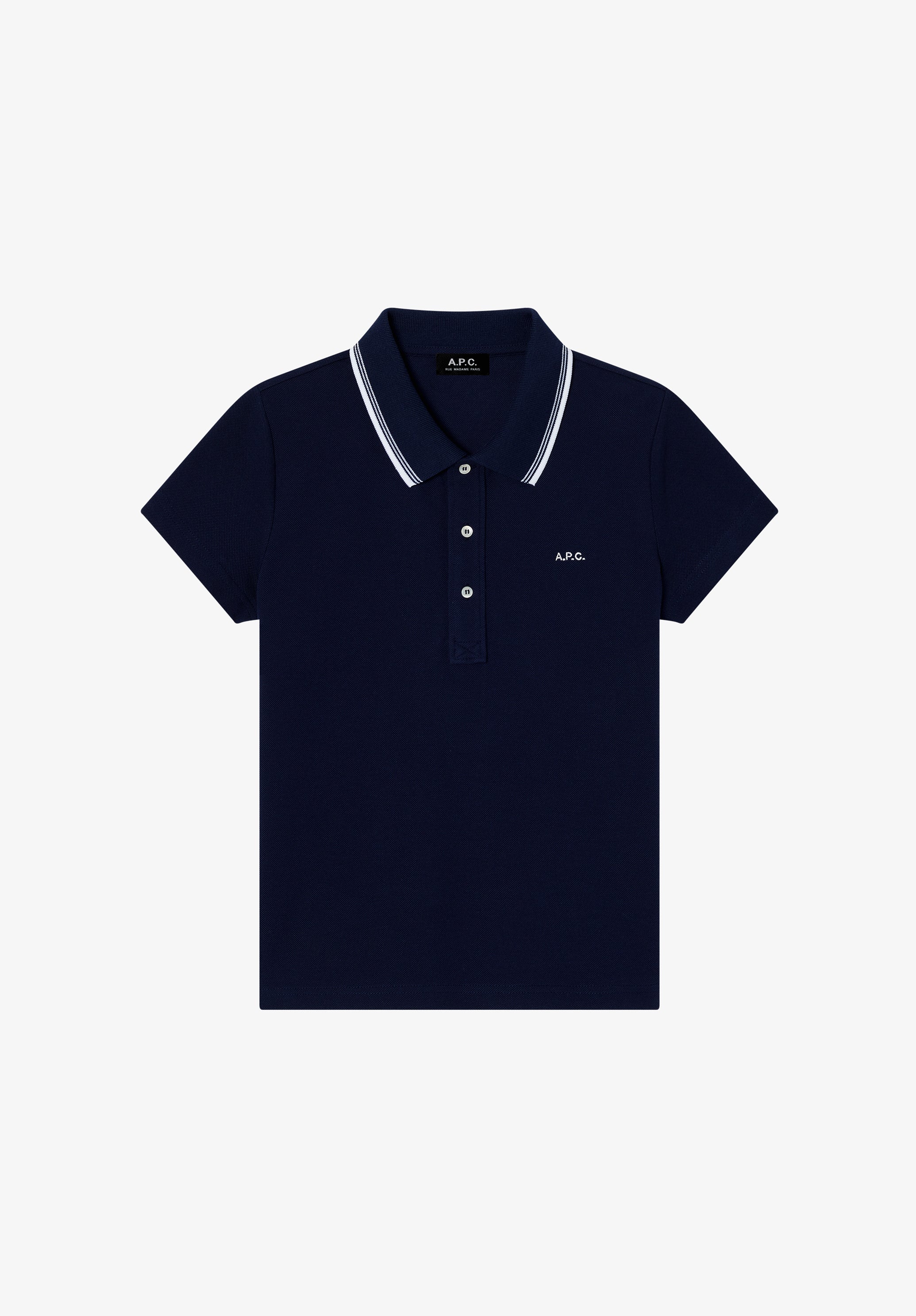 Navy blue cotton piqué polo - 0