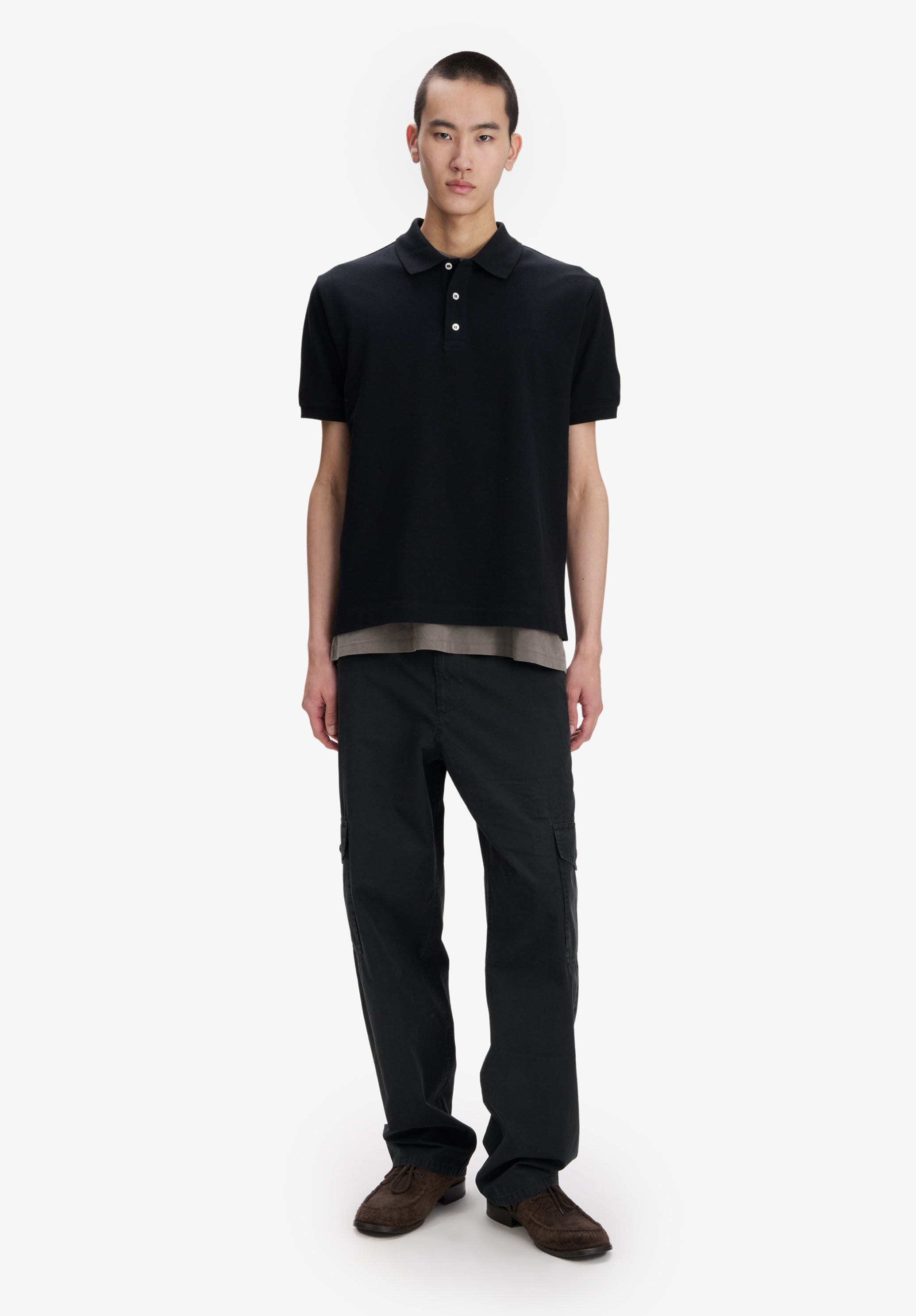 Black cotton piqué polo - 1