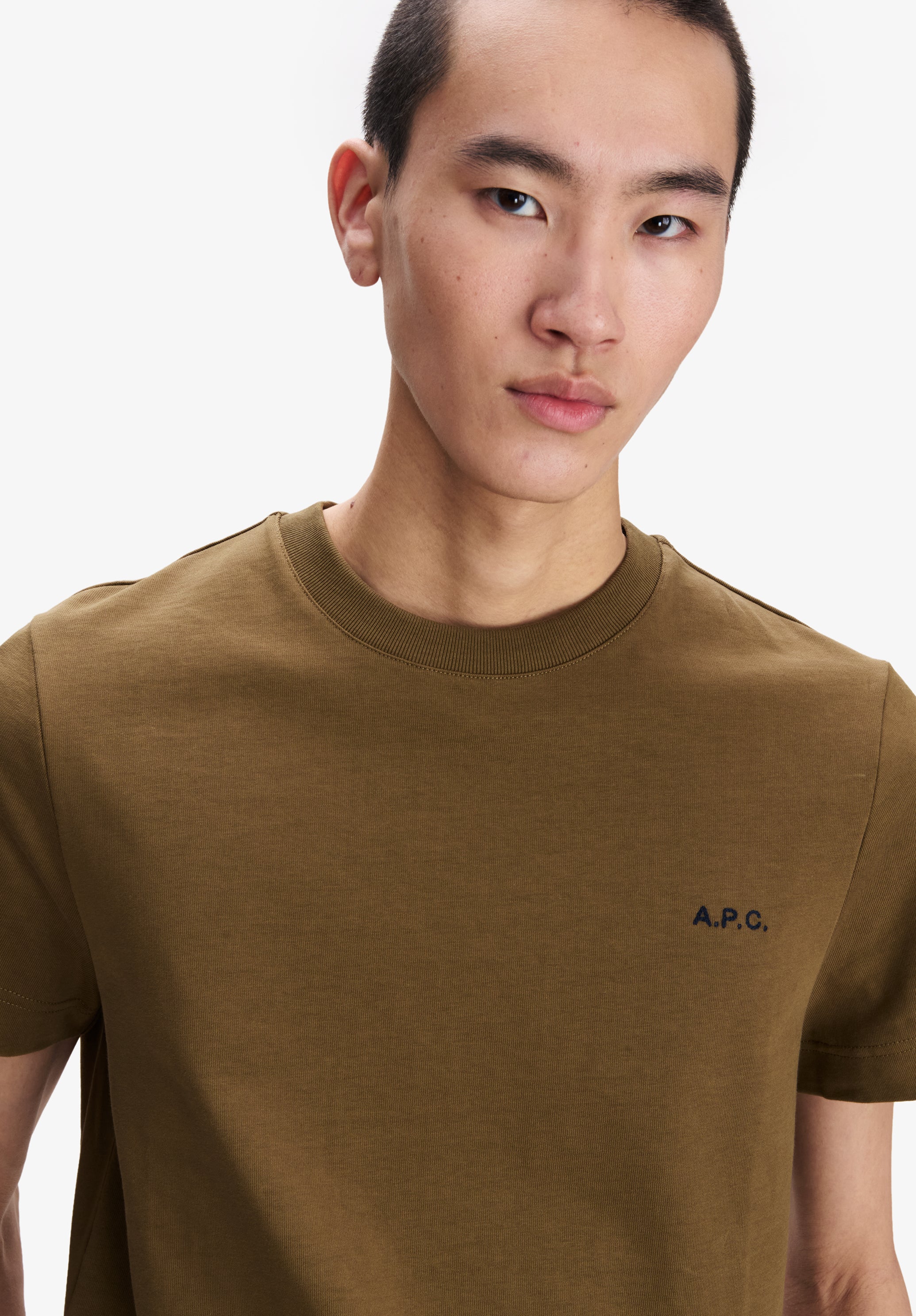 Khaki t-shirt with small A.P.C. logo - 3