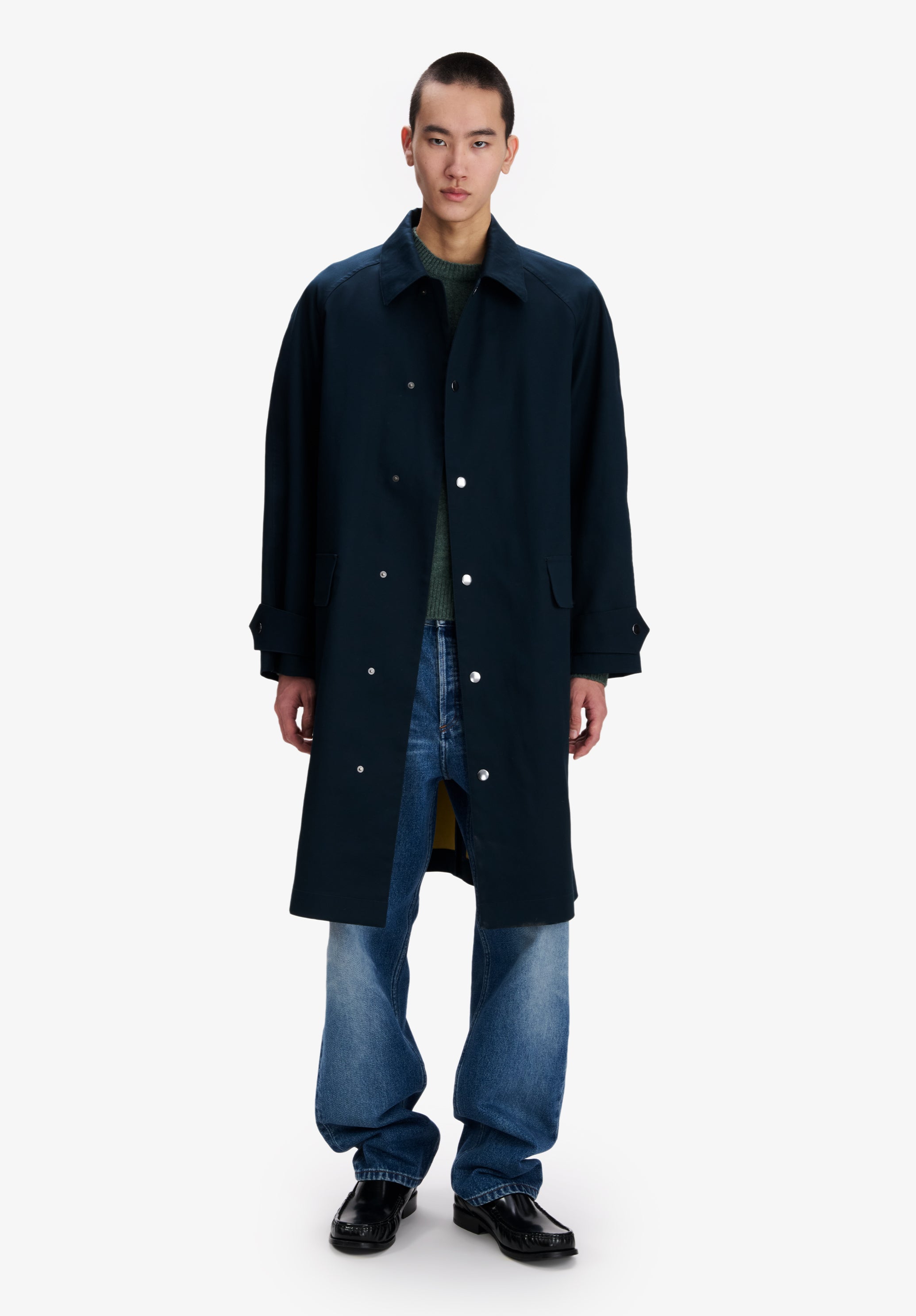 Navy blue water-repellent cotton mac - 1