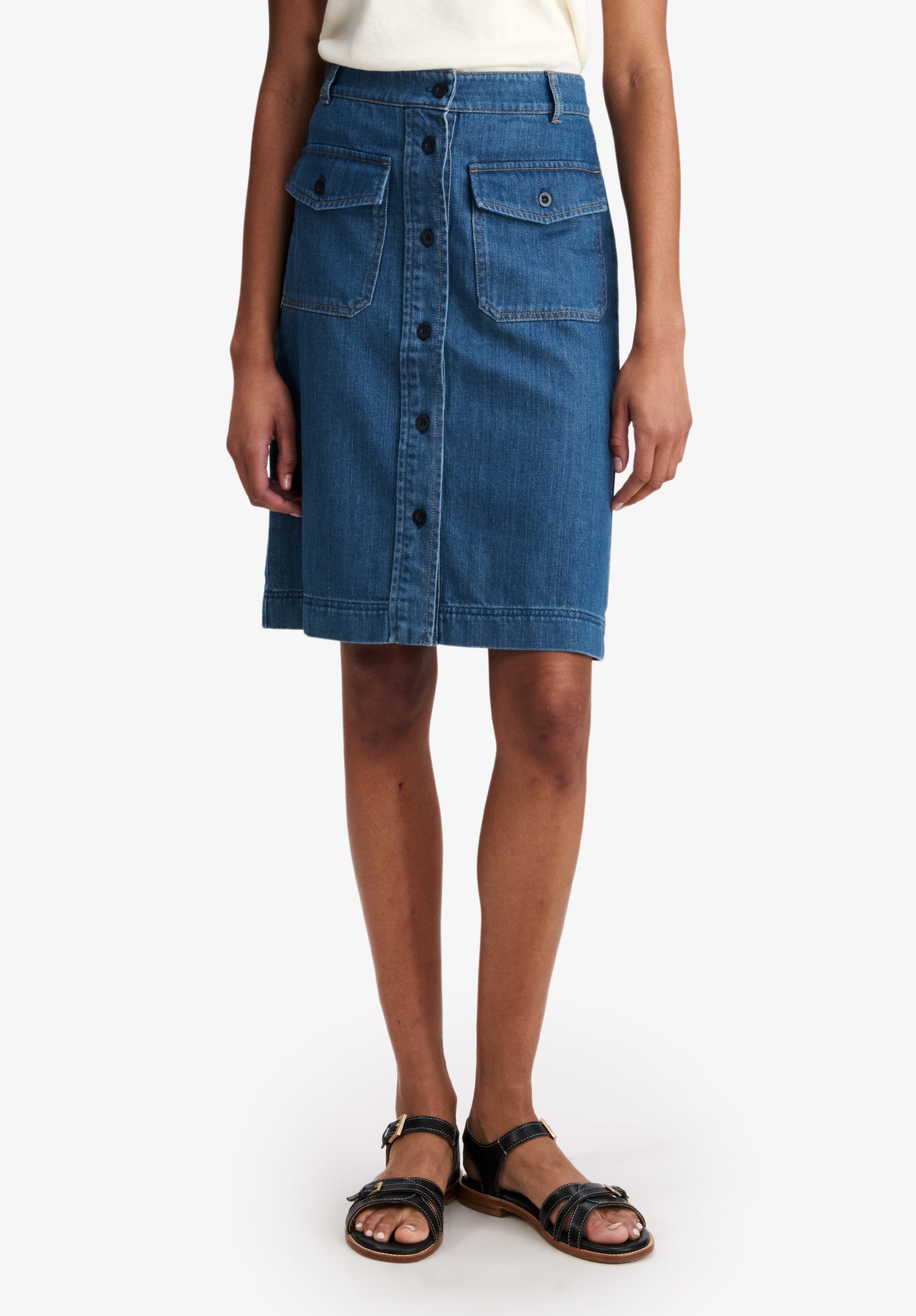 Faded denim skirt with pockets - 3