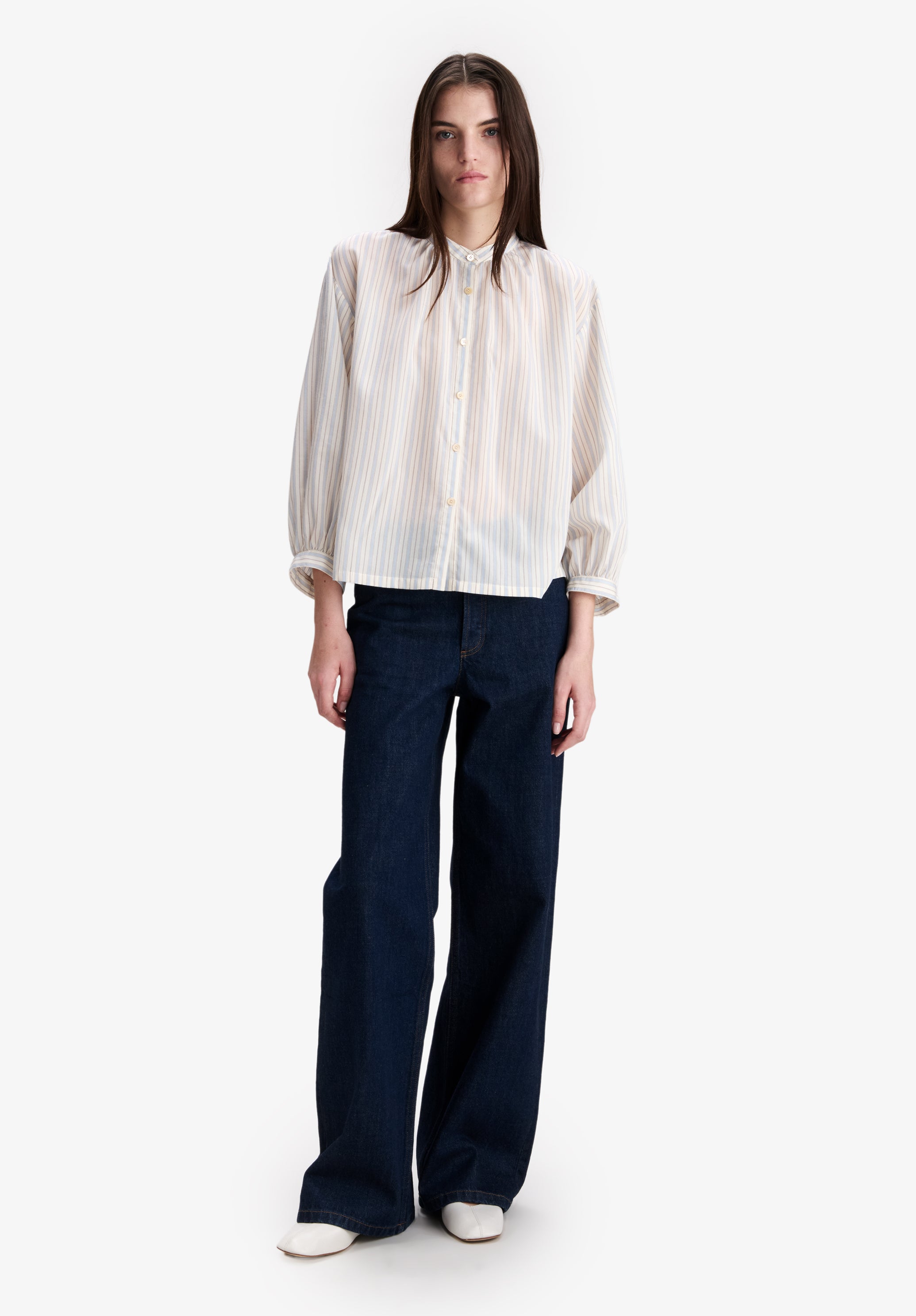 Ecru stand up collar blouse - 1