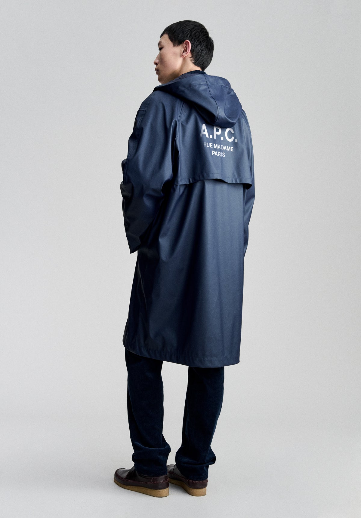 Long loose-fit navy blue parka