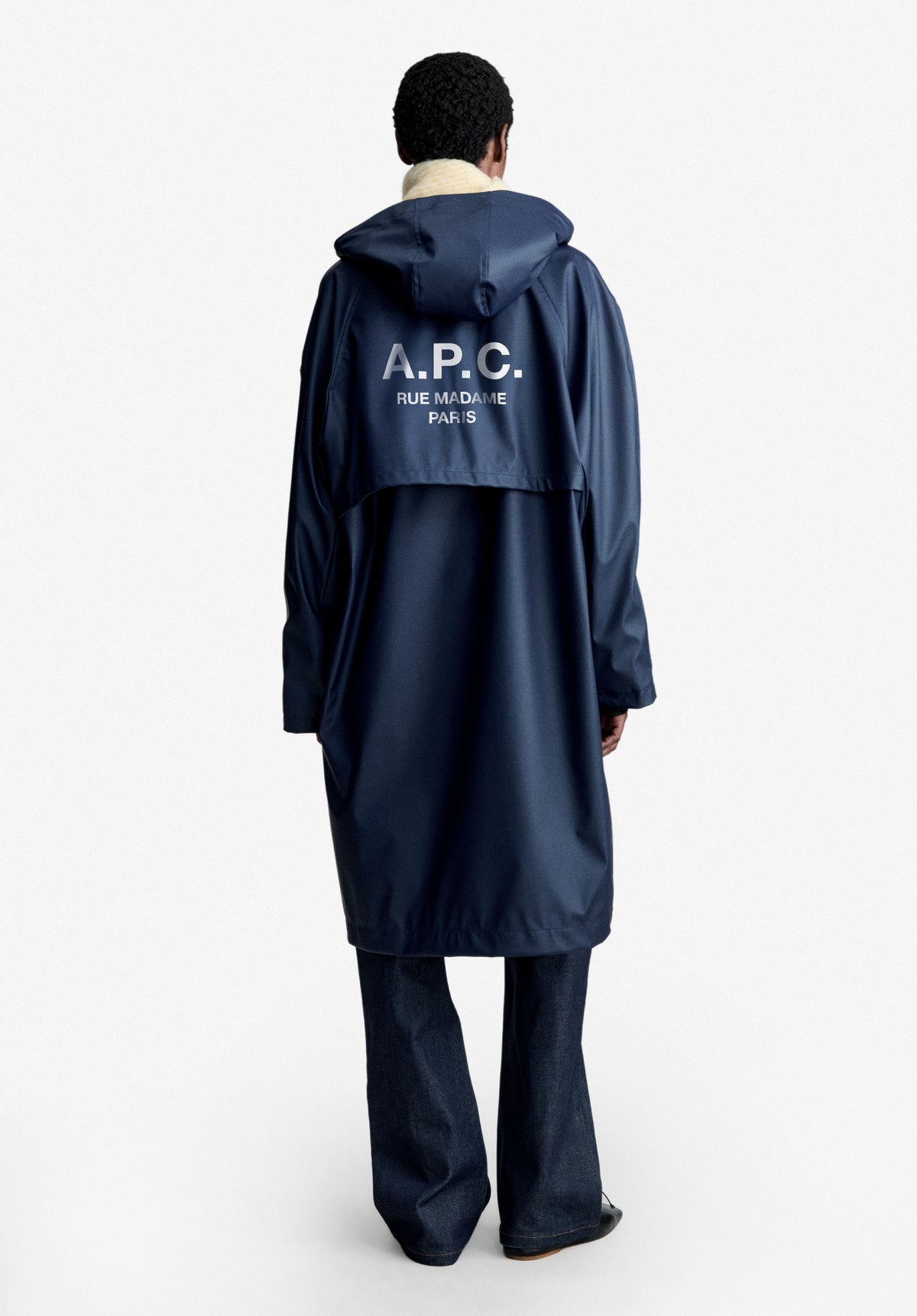 Long loose-fit navy blue parka