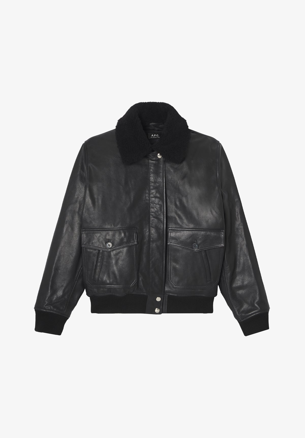 Black leather bomber jacket