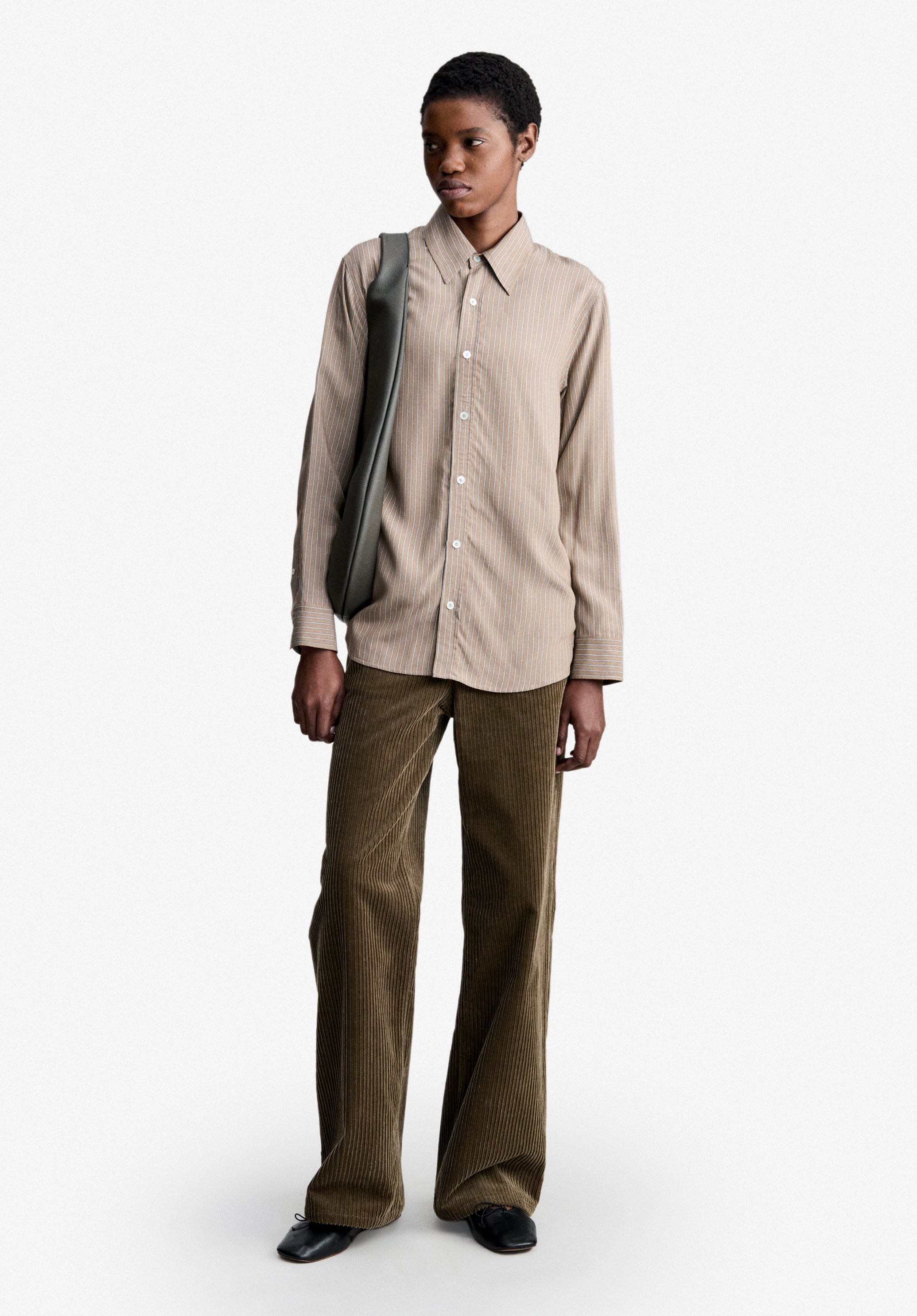 Flowing brown striped shirt - 1