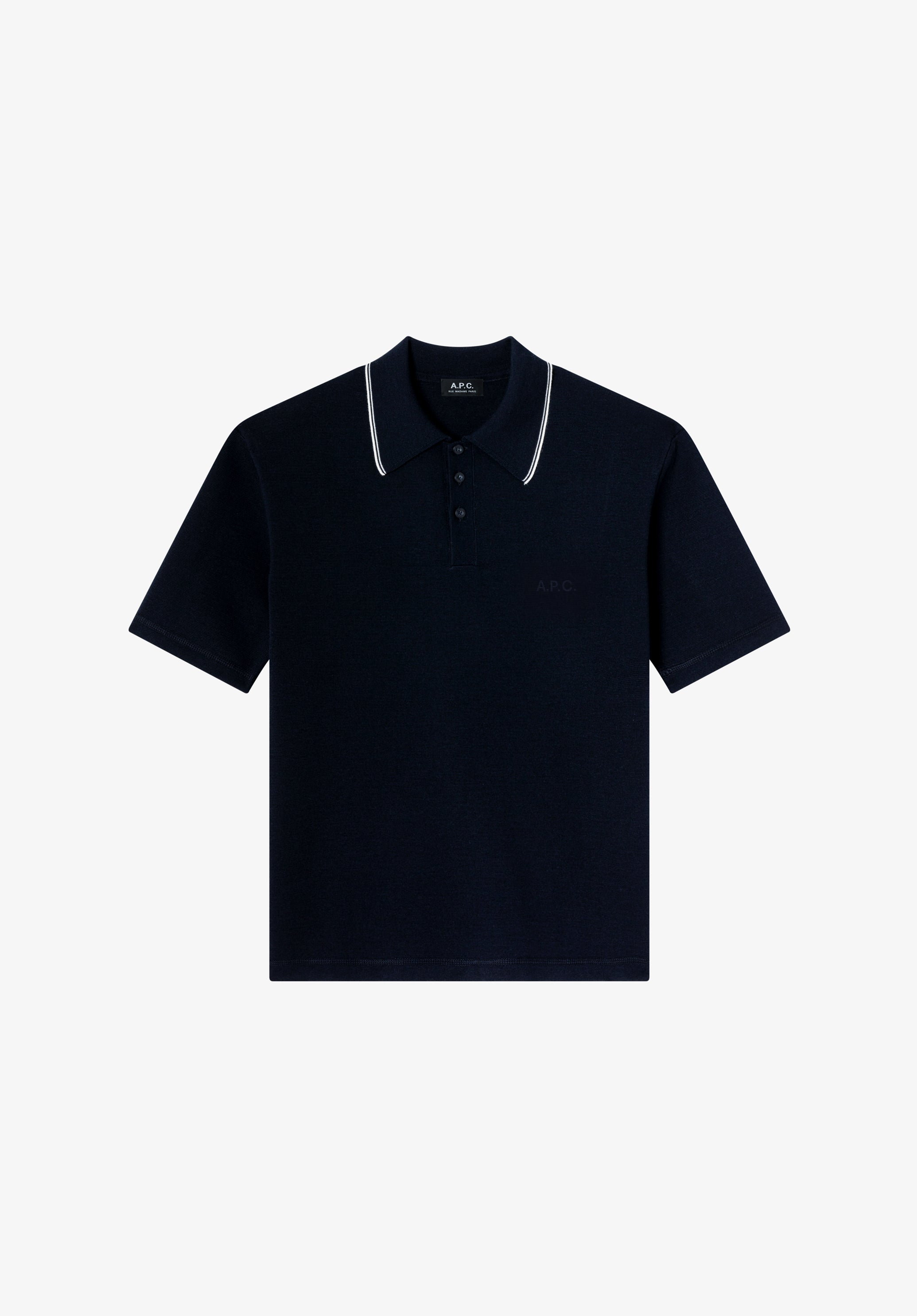 Navy blue polo with piped collar - 0