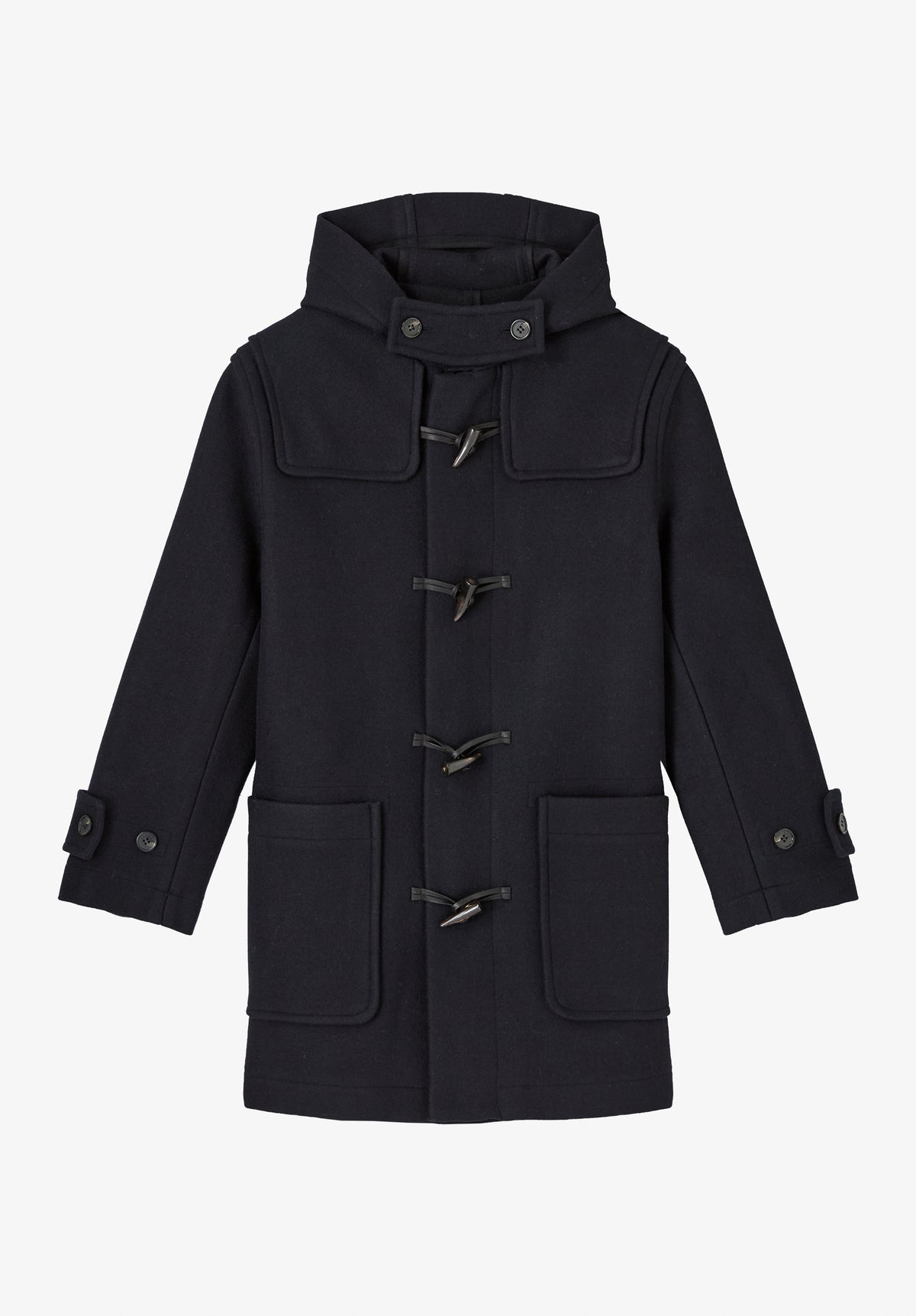 Navy blue recycled wool duffle coat