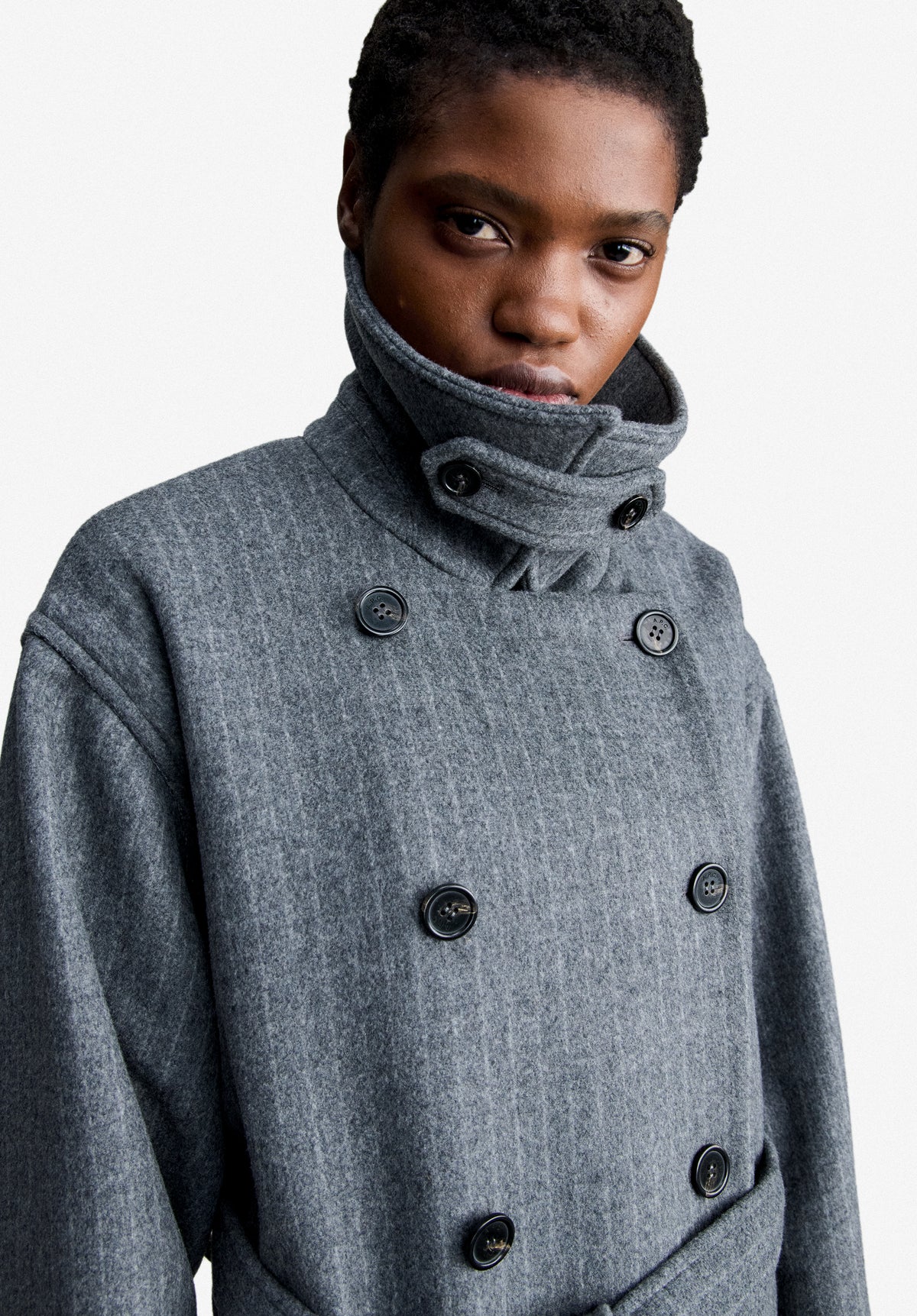 Oversized grey coat in recycled Italian wool - 3