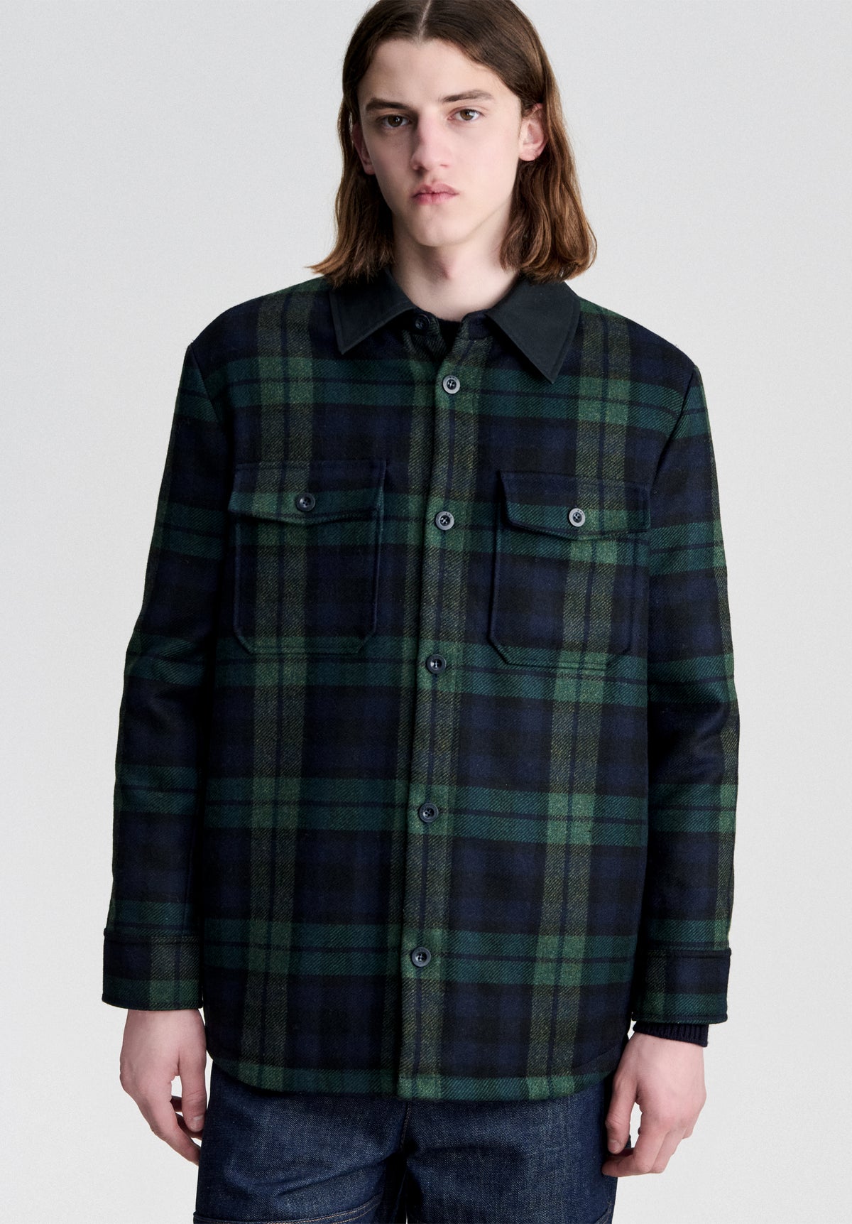 Navy blue checked overshirt jacket