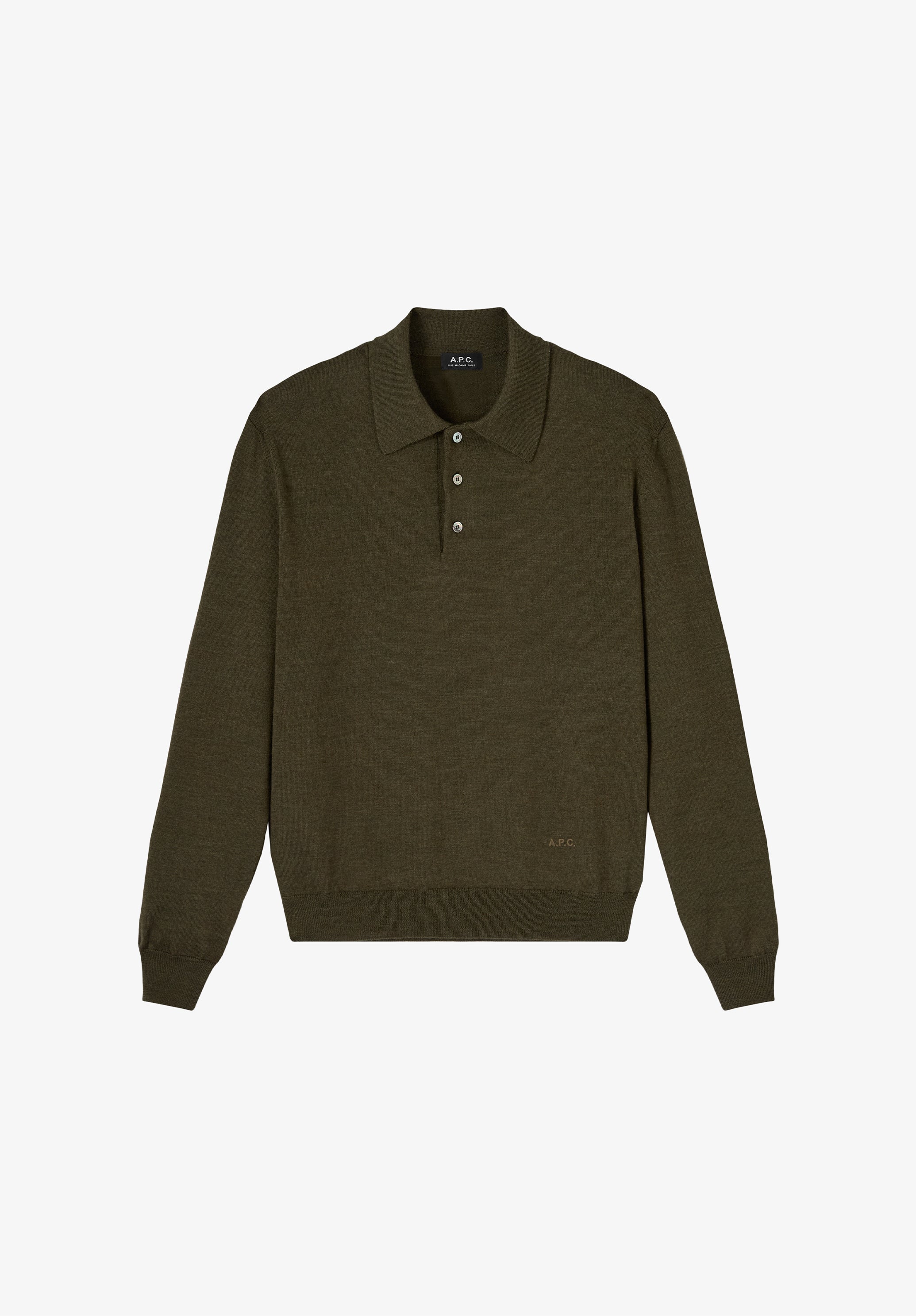 Polo manche longue en laine vert foncé