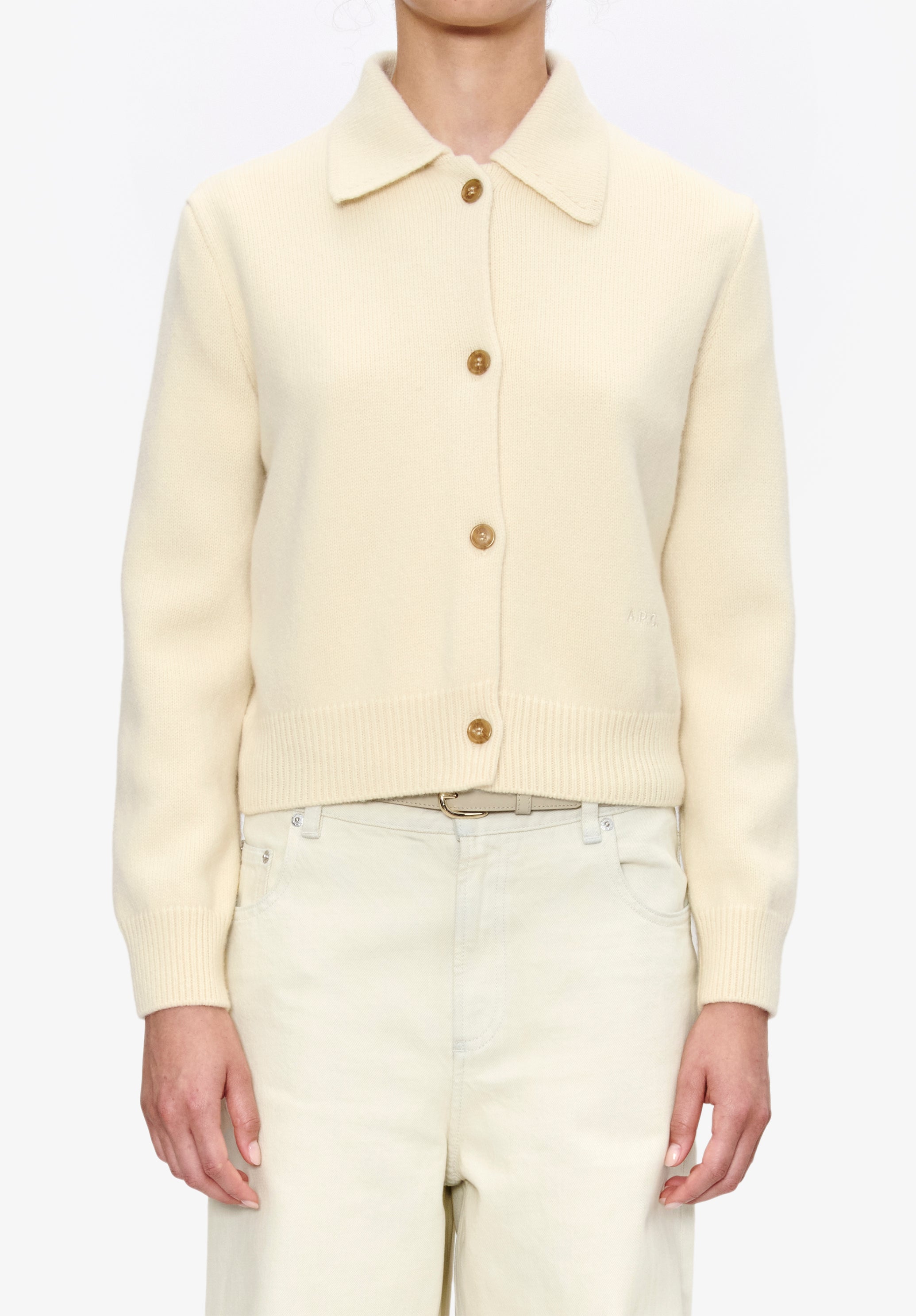 Solid-colour cardigan with polo shirt collar | A.P.C.